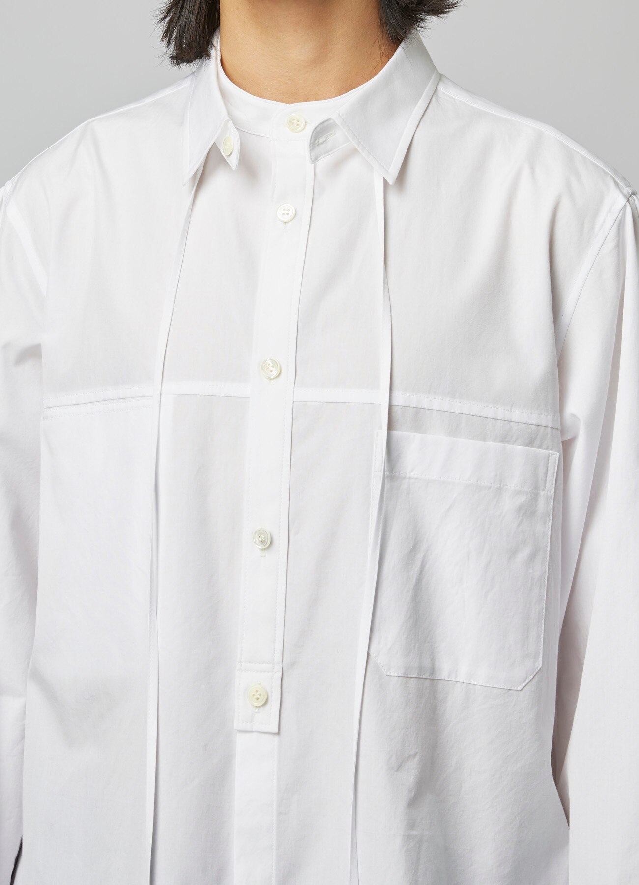 COTTON BROADCLOTH PANEL SHIRT WITH COLLAR CORD DETAIL(S WHITE