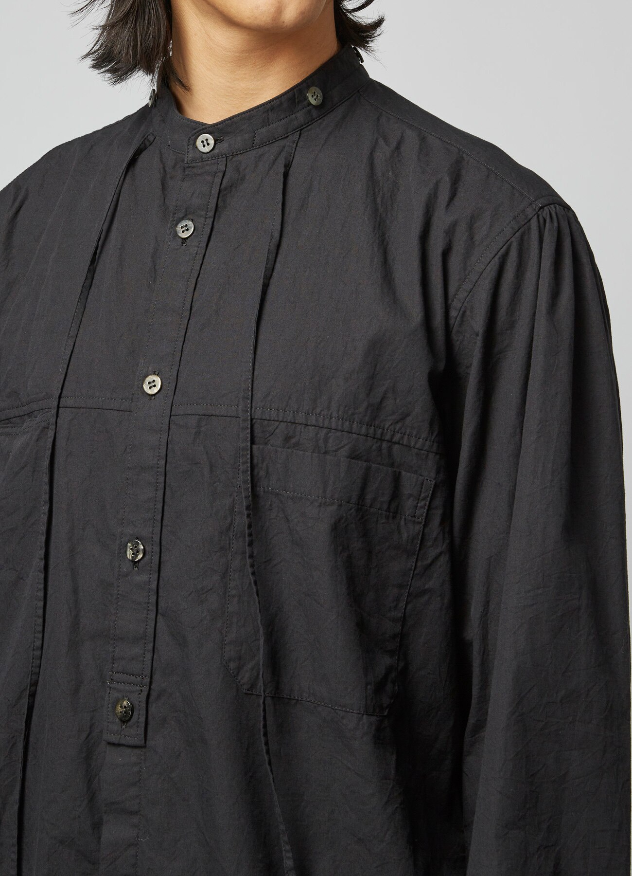 Wrinkle processing Stand Shirt/1/コットン/BLK/HC-B07-002 - シャツ