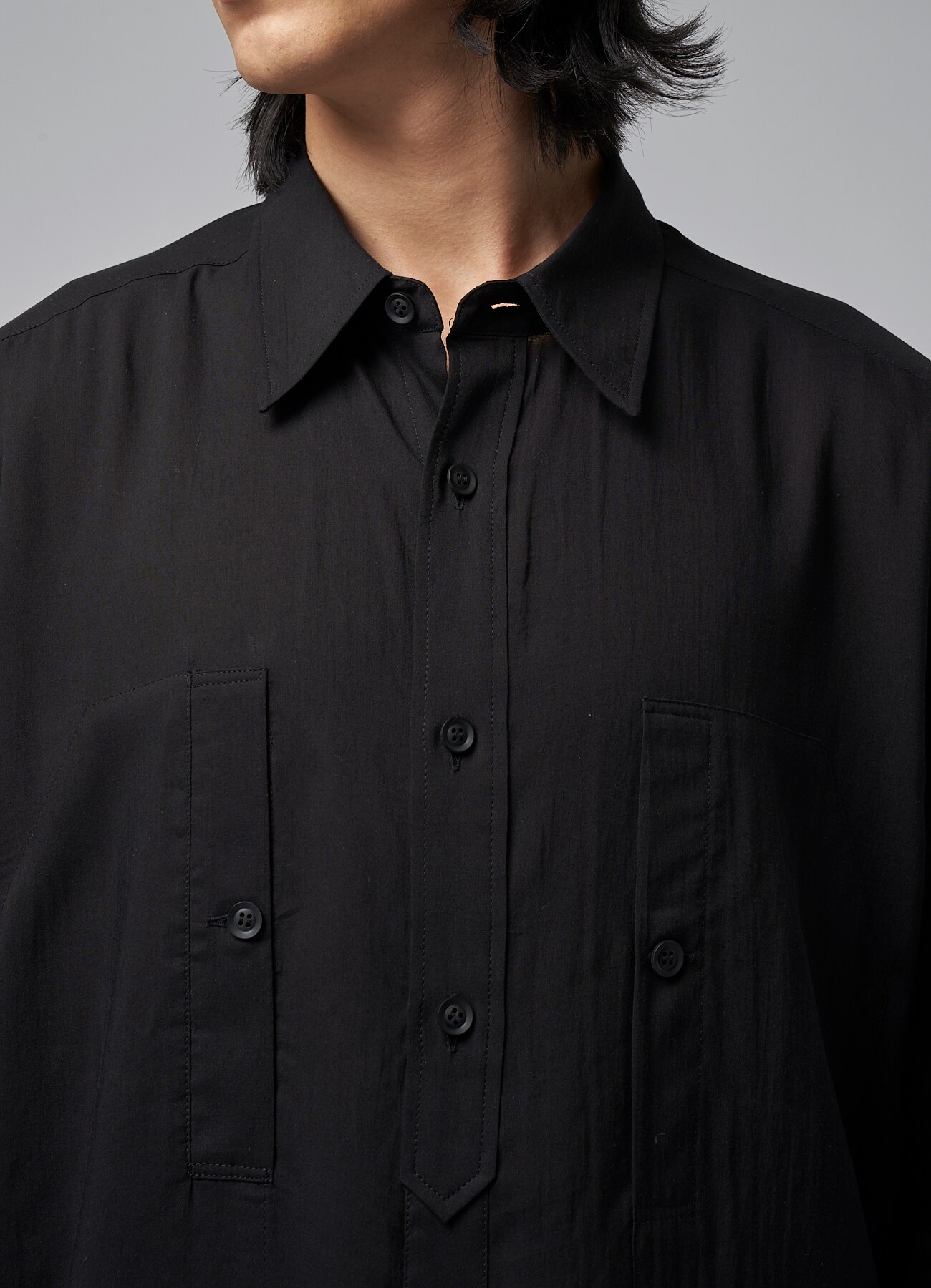 CELLULOSE LAWN SHIRT WITH ROUNDED HEM
