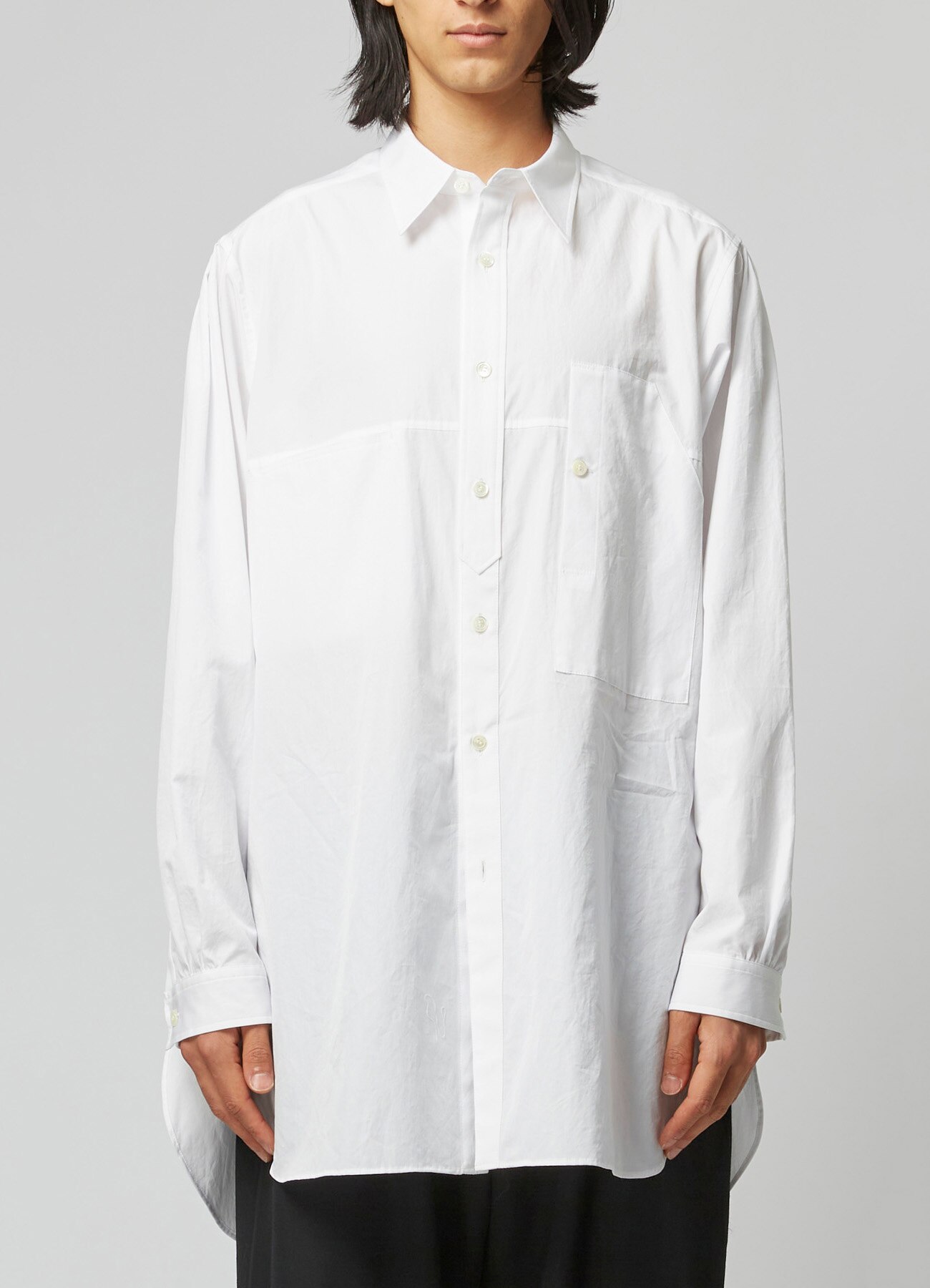 COTTON BROADCLOTH SHIRT WITH CHEST POCKET AND ROUNDED HEM