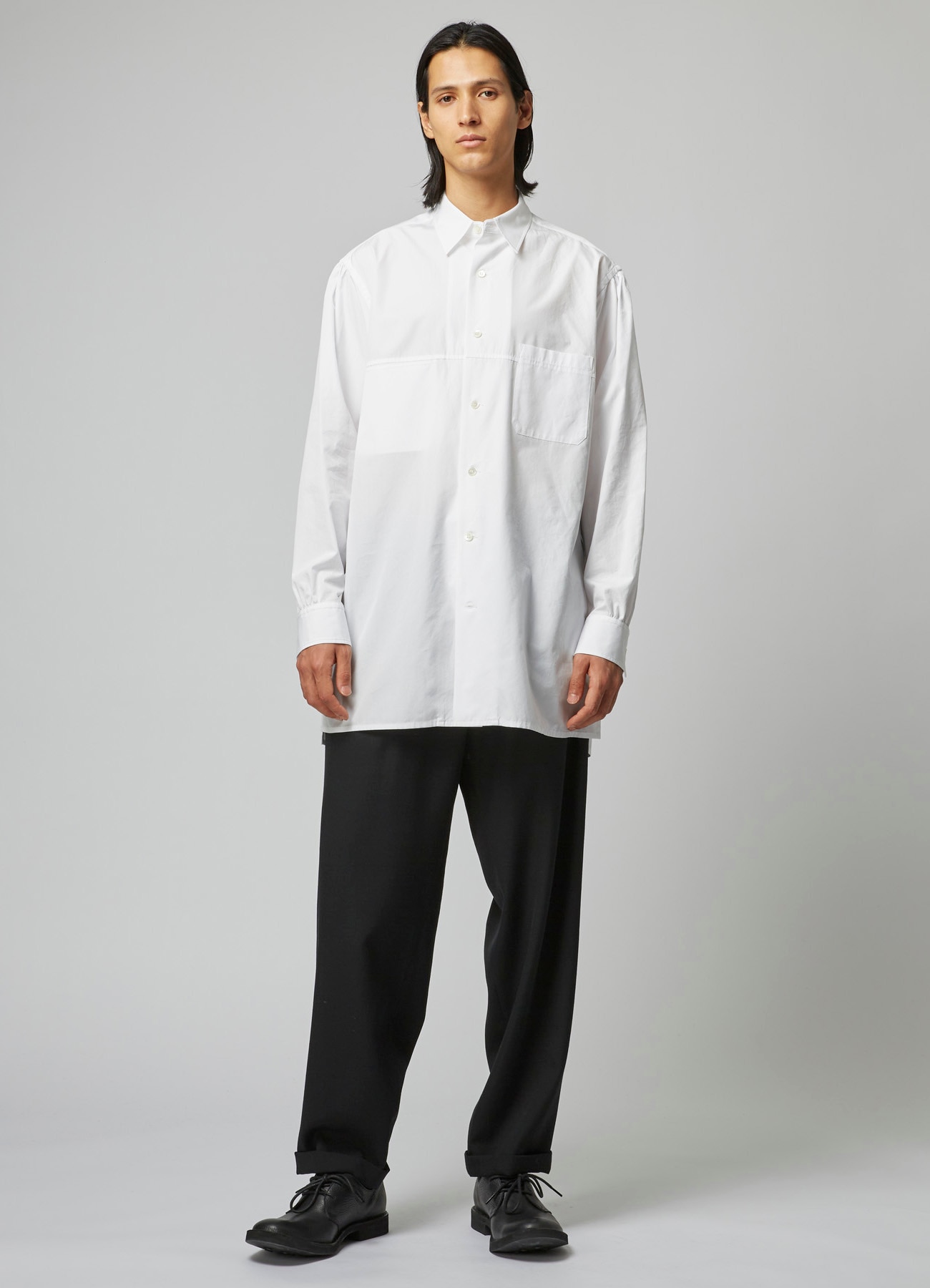 CLASSIC COTTON BROADCLOTH SHIRT WITH WIDE SLEEVE PLACKETS(S WHITE