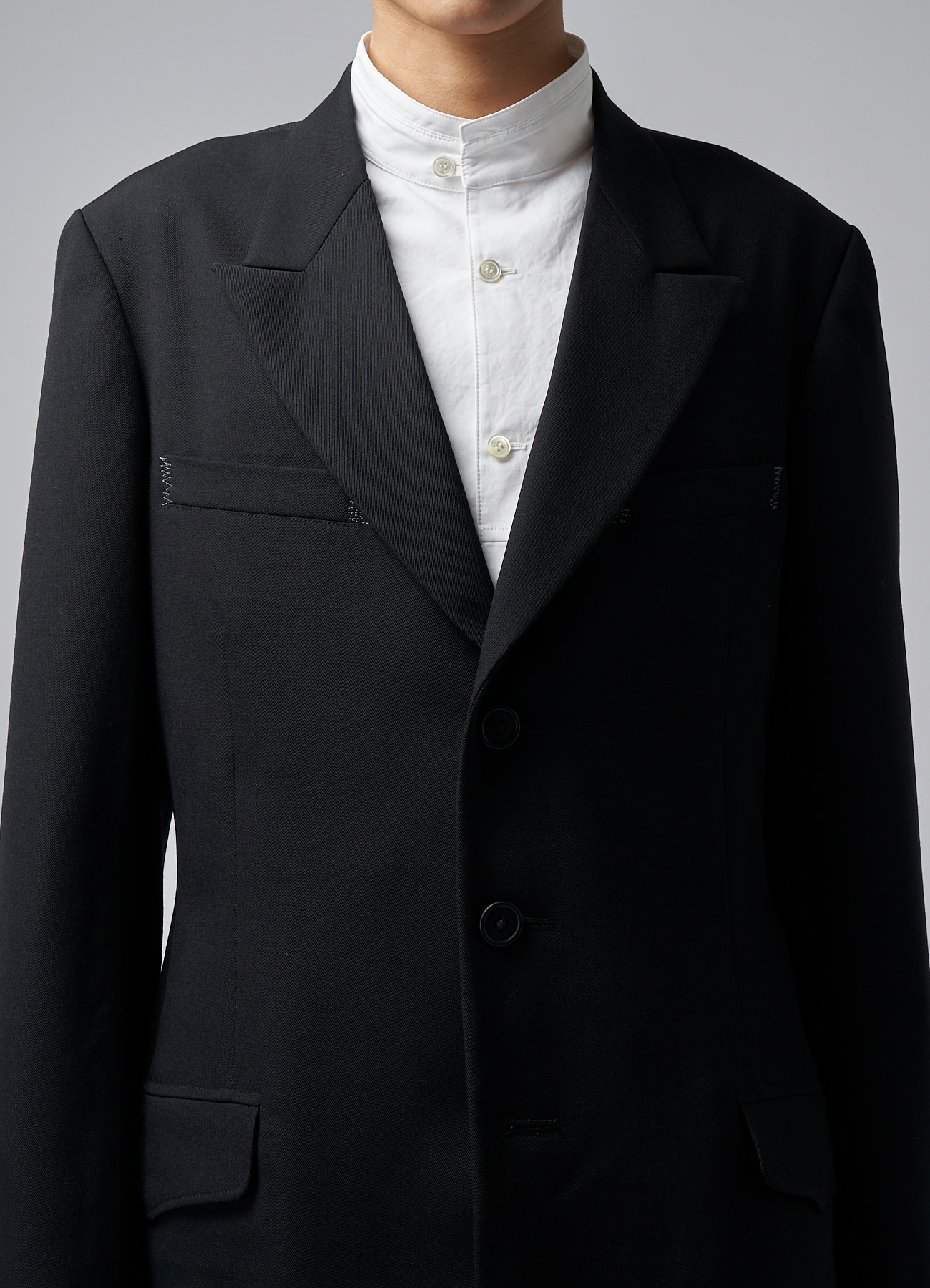 WOOL GABARDINE 3-BUTTON JACKET WITH PEAK LAPELS(S BLACK): Y's for 