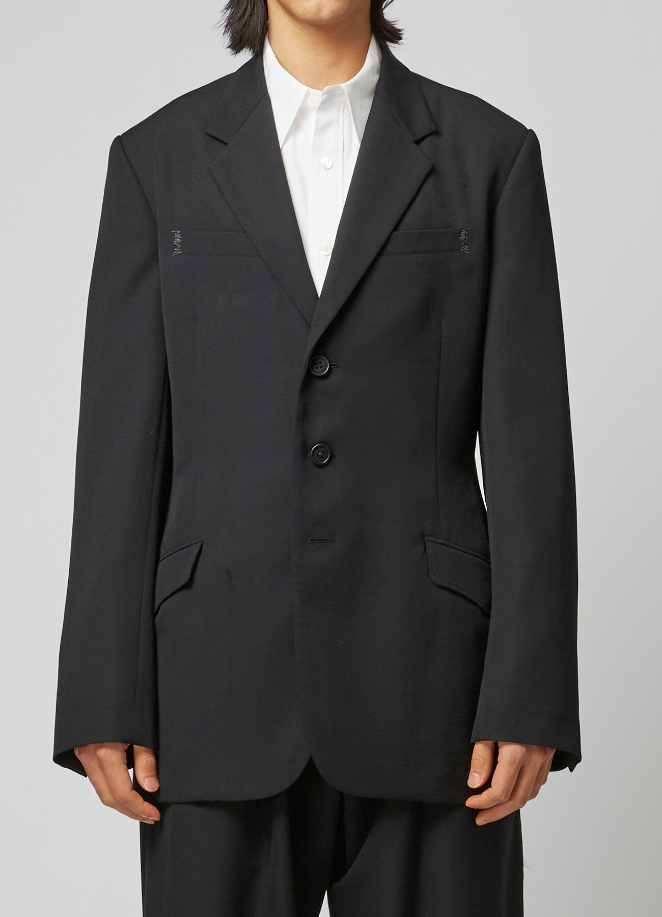 WOOL GABARDINE JACKET WITH TOP STITCH DETAIL