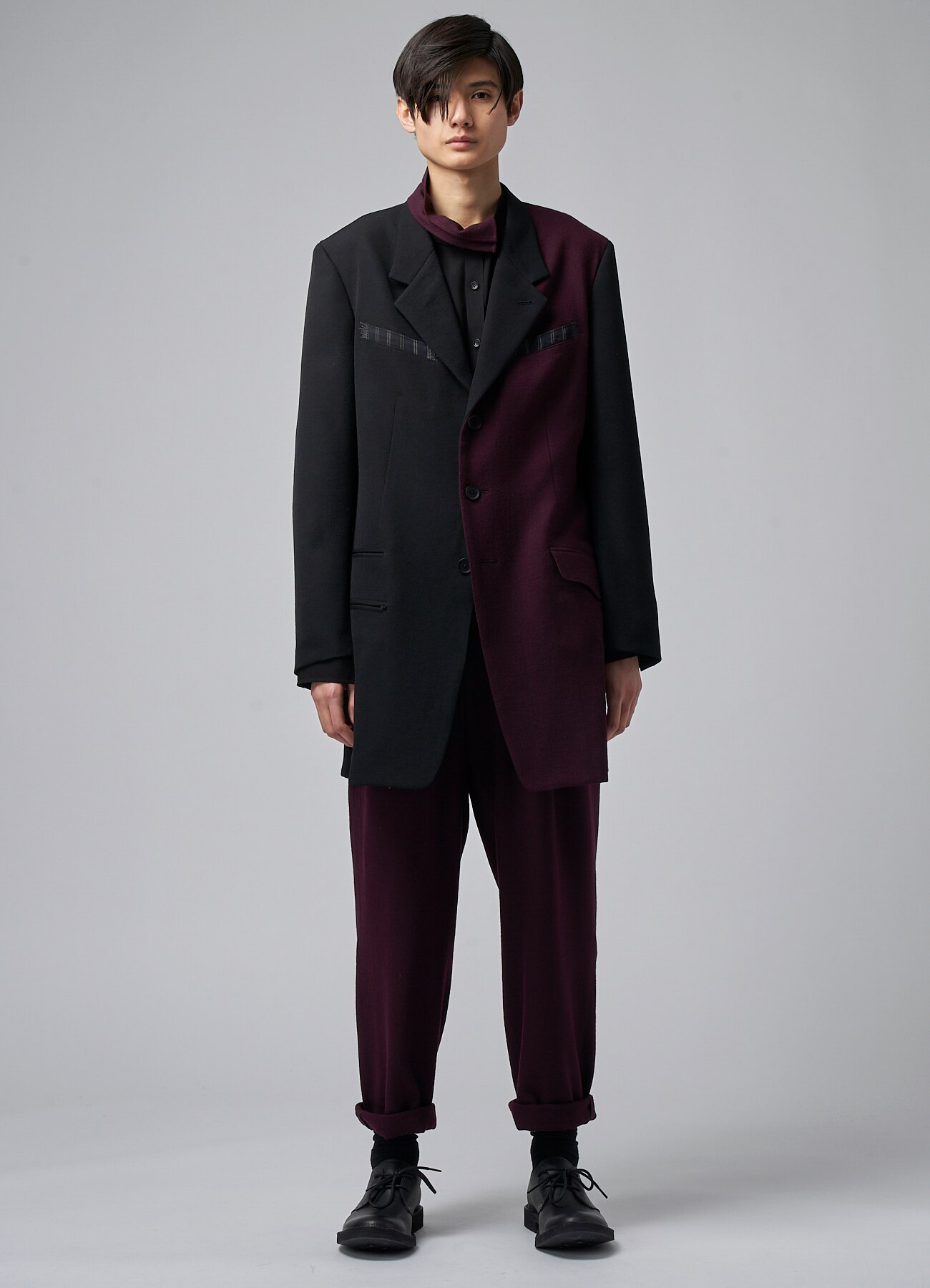 COMBINATION JACKET WITH ZIG-ZAG STITCH(M BORDEAUX x BLACK