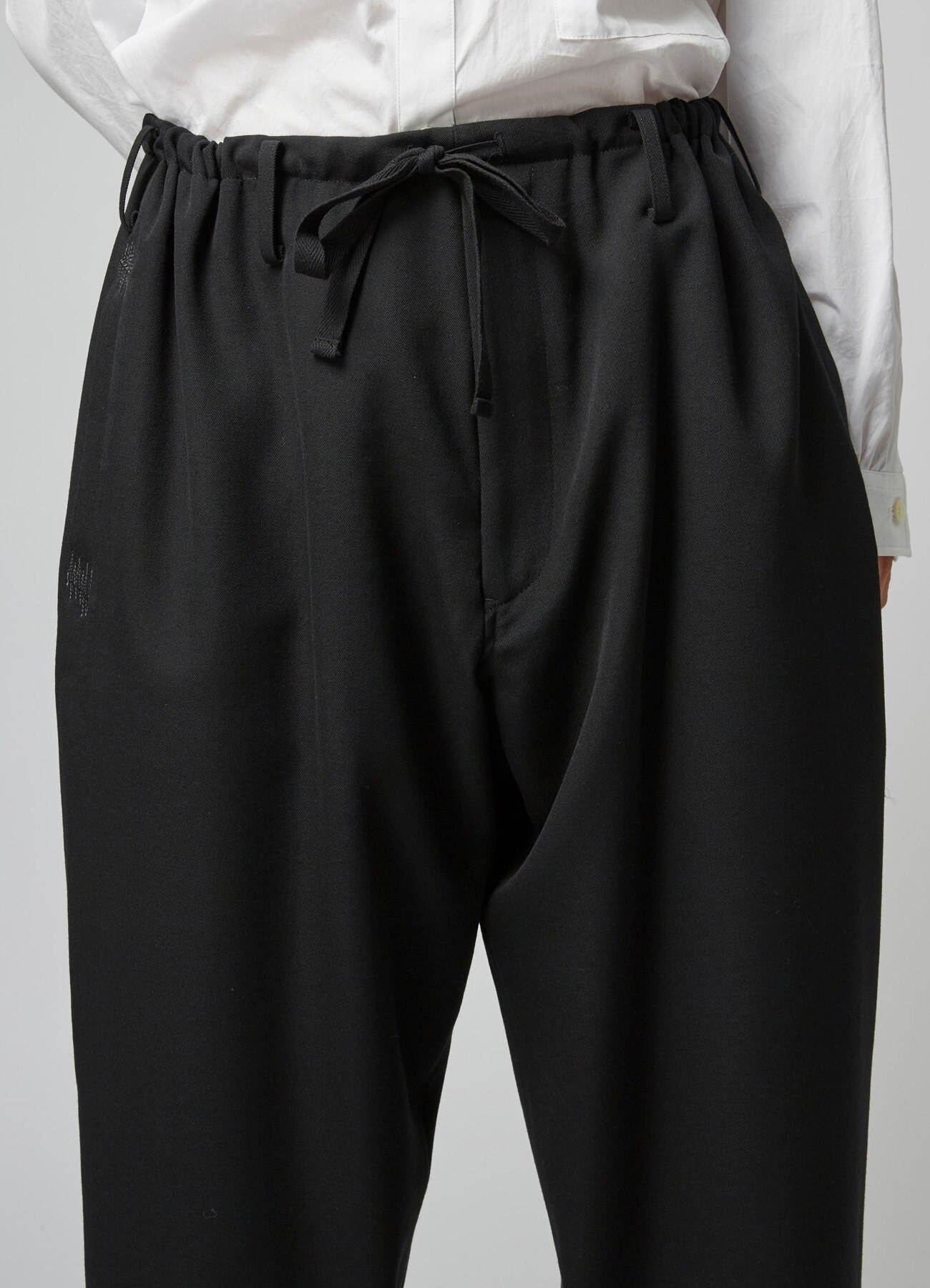 WOOL/POLYESTER GABARDINE DRAWSTRING PANTS(FREE SIZE Black