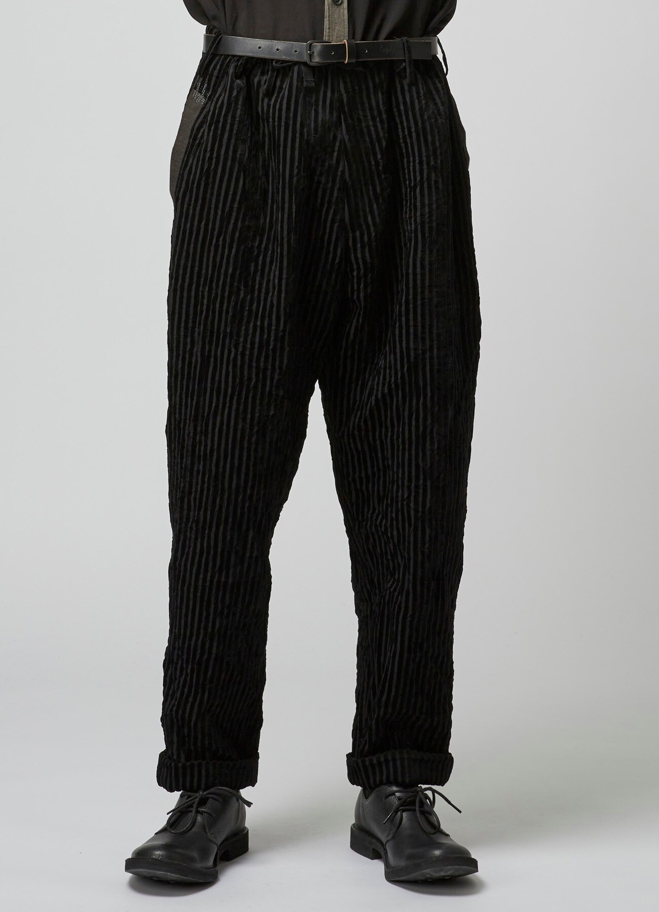 WRINKLED STRIPED PANTS WITH DRAWSTRING
