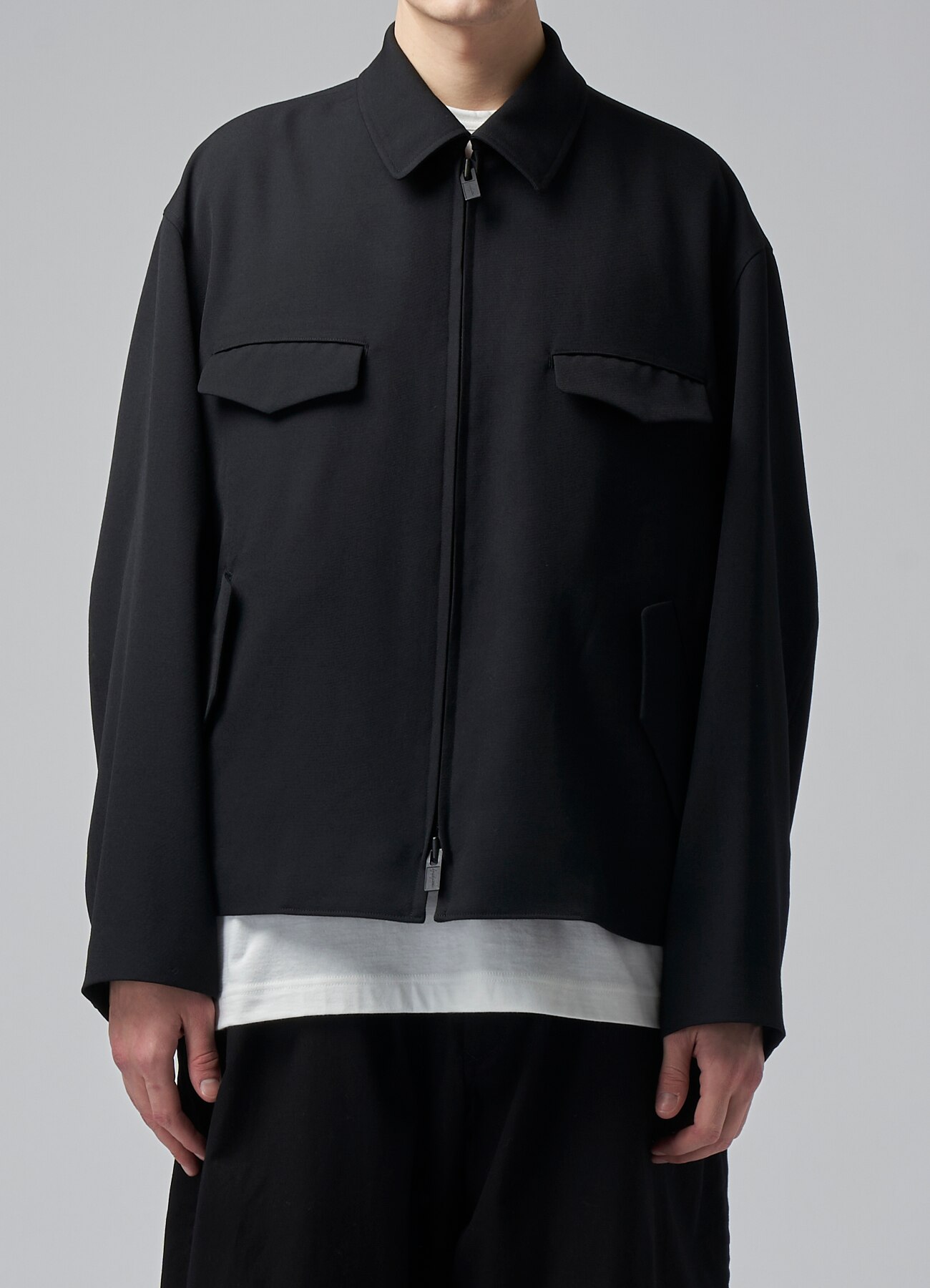 WOOL GABARDINE BLOUSON WITH FLAP POCKETS(S BLACK): Vintage 