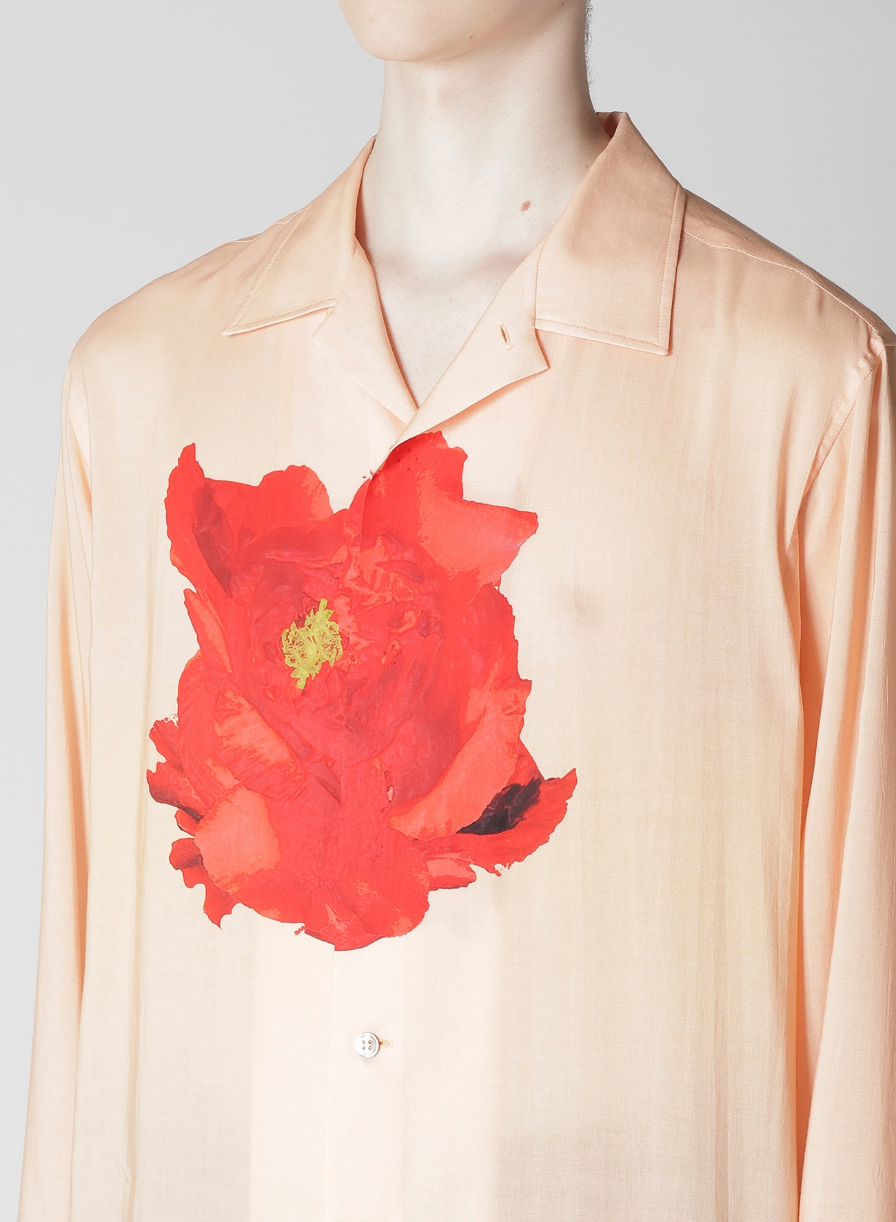 SALMON PINK OPEN-COLLARED SHIRT WITH LARGE RED FLOWER(Salmon