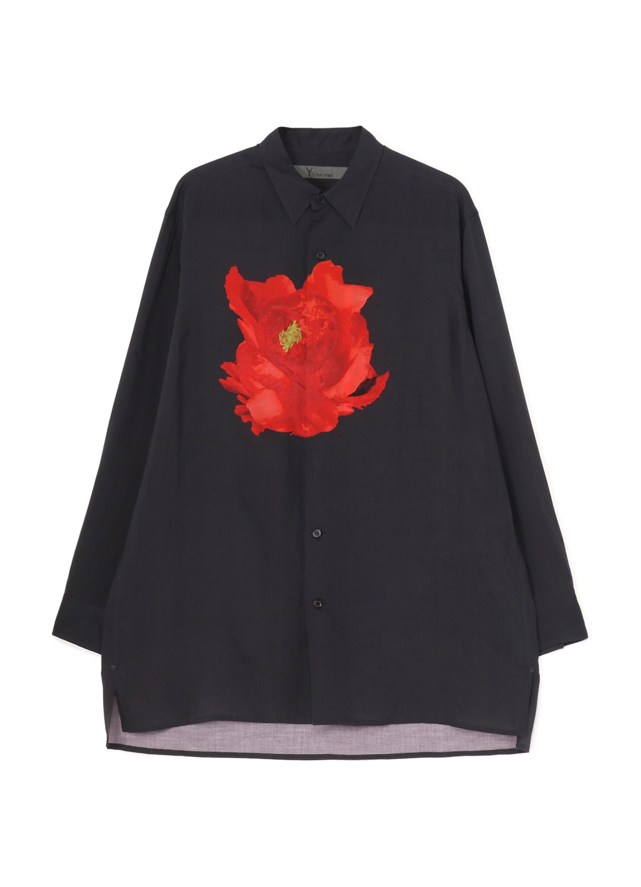 DEEP BLACK BIG SHIRT WITH LARGE RED FLOWER