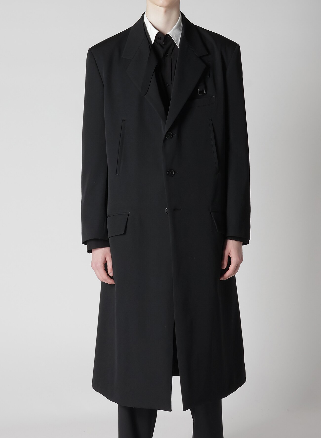 GABARDINE LAPEL BUCKLE TAB JACKET(XS Black): Y