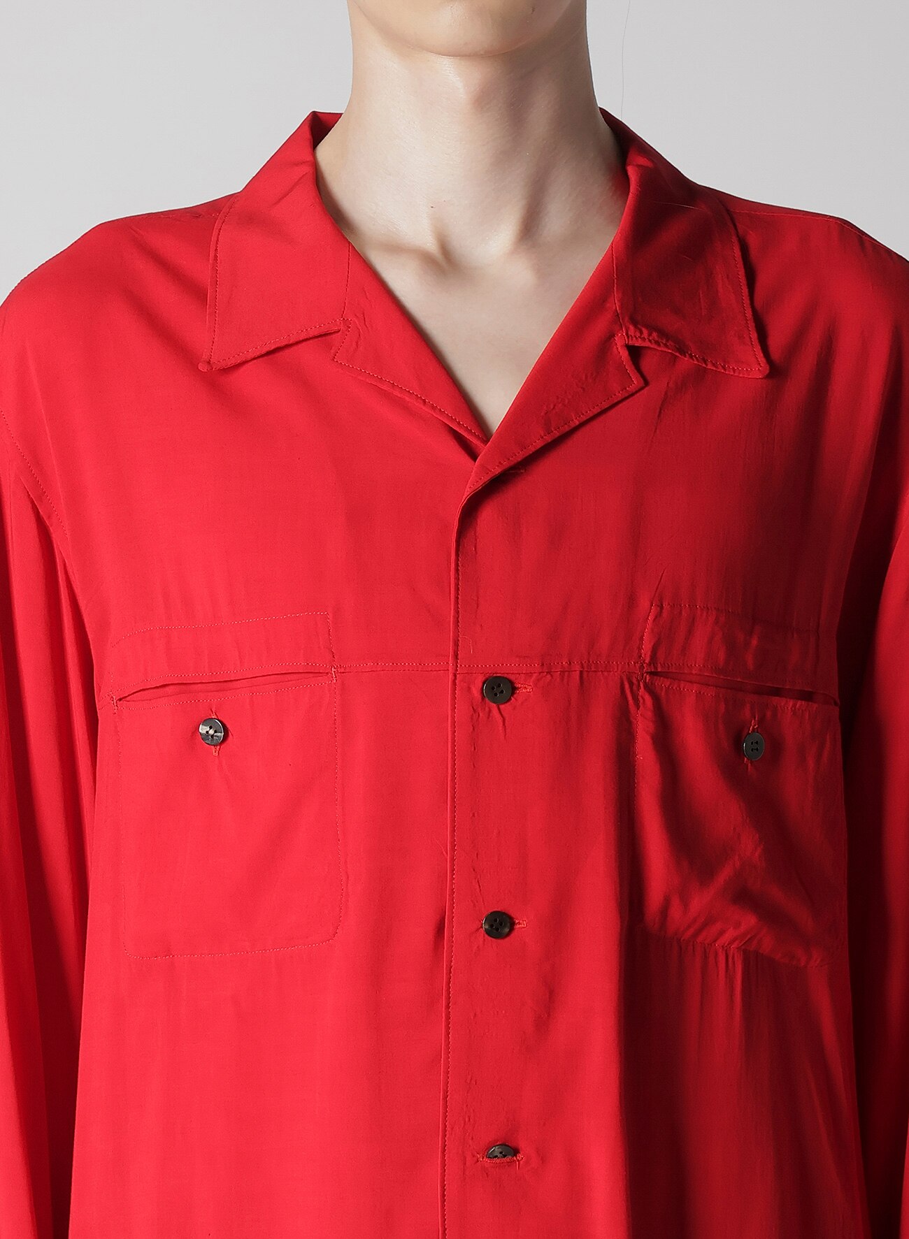 RAYON LAWN SHIRT WITH OPEN COLLAR(S Red): Y's for men