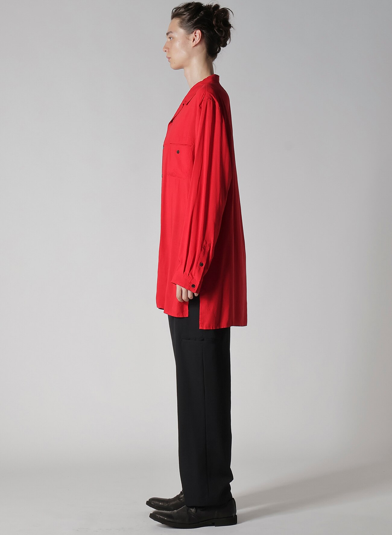 RAYON LAWN SHIRT WITH OPEN COLLAR(S Red): Y's for men RAYON LAWN SHIRT WITH OPEN COLLAR(S Red): Y's for men
