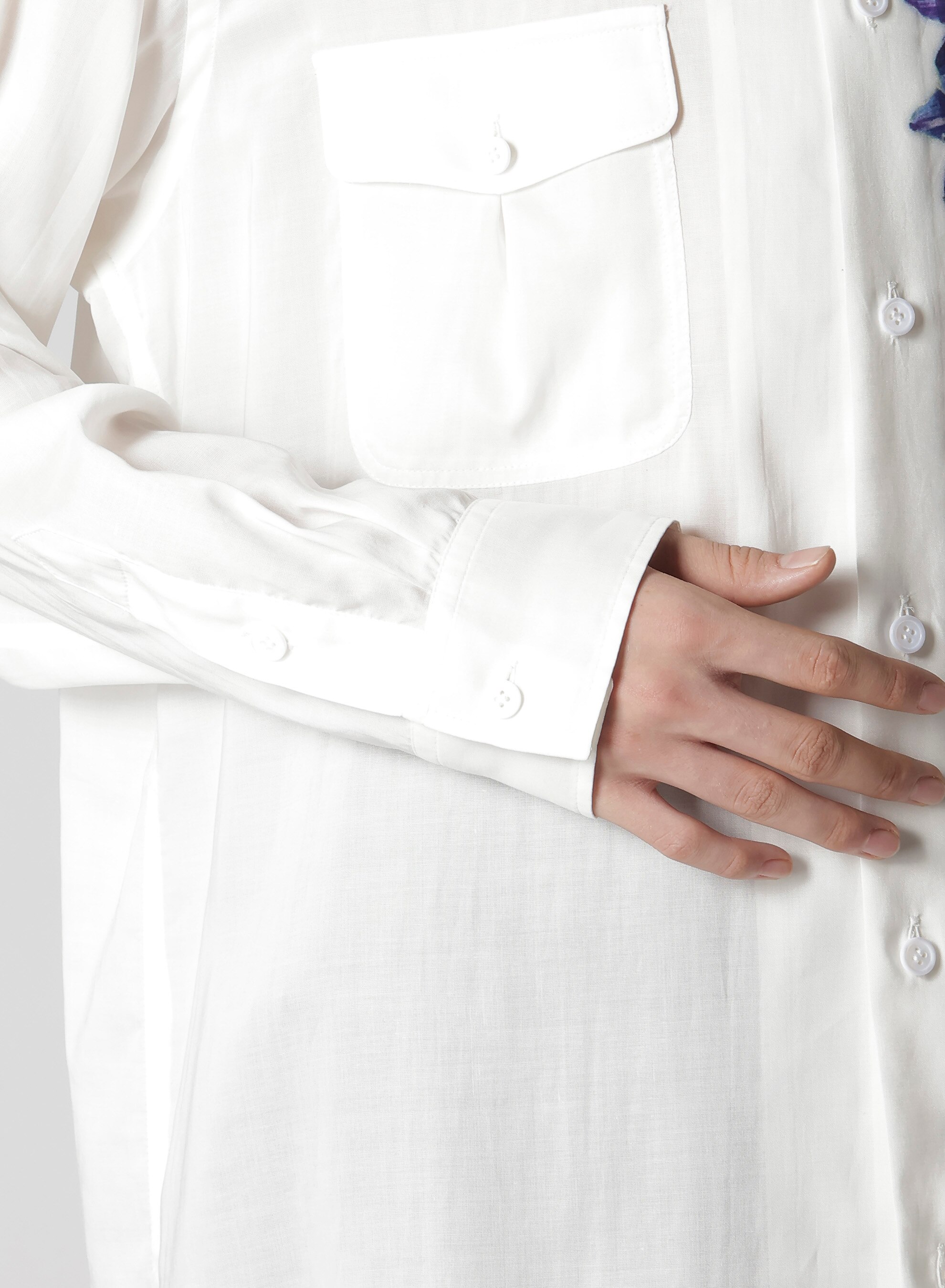 REGULAR COLLAR SHIRT WITH BLUE FLOWER PRINT(S White): Y's