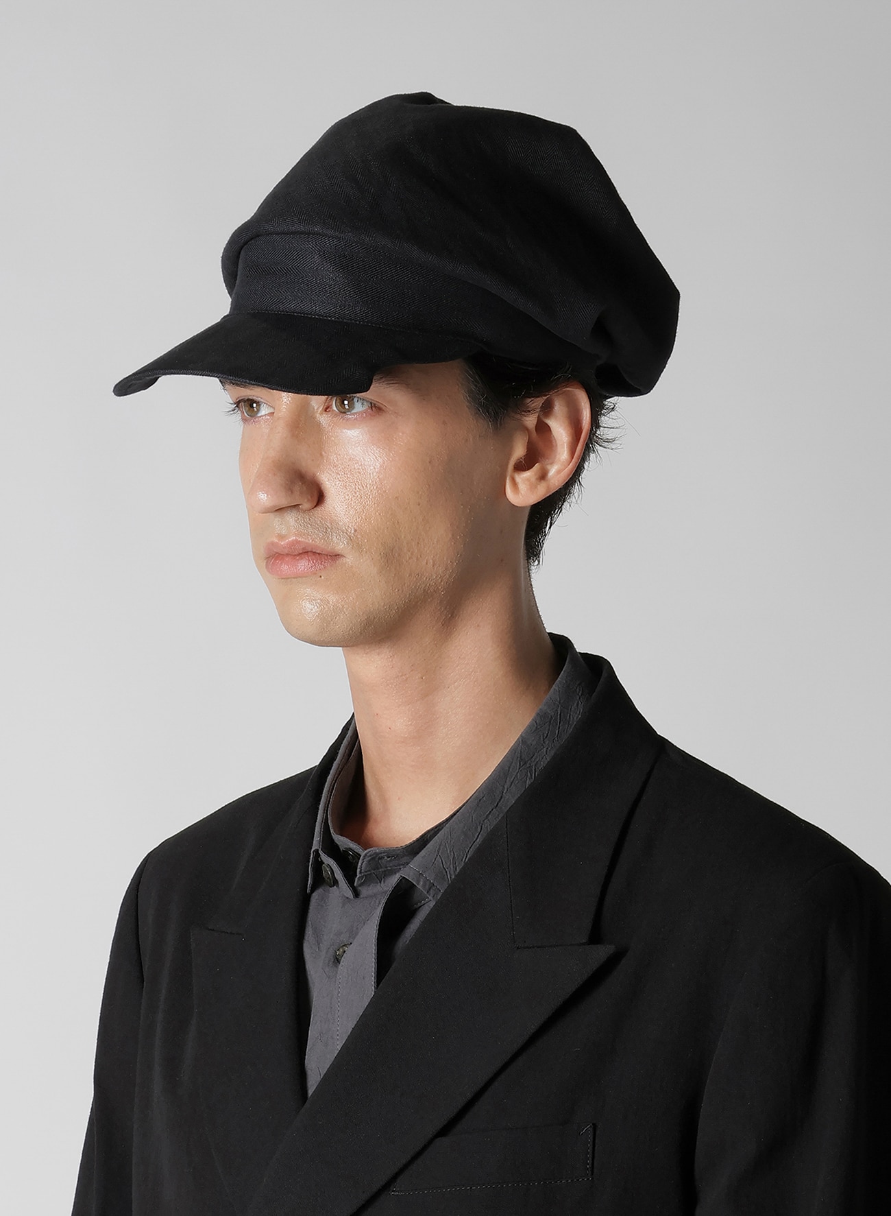 LINEN HERRINGBONE DRAPE CAP(M Black): Y's for men｜WILDSIDE