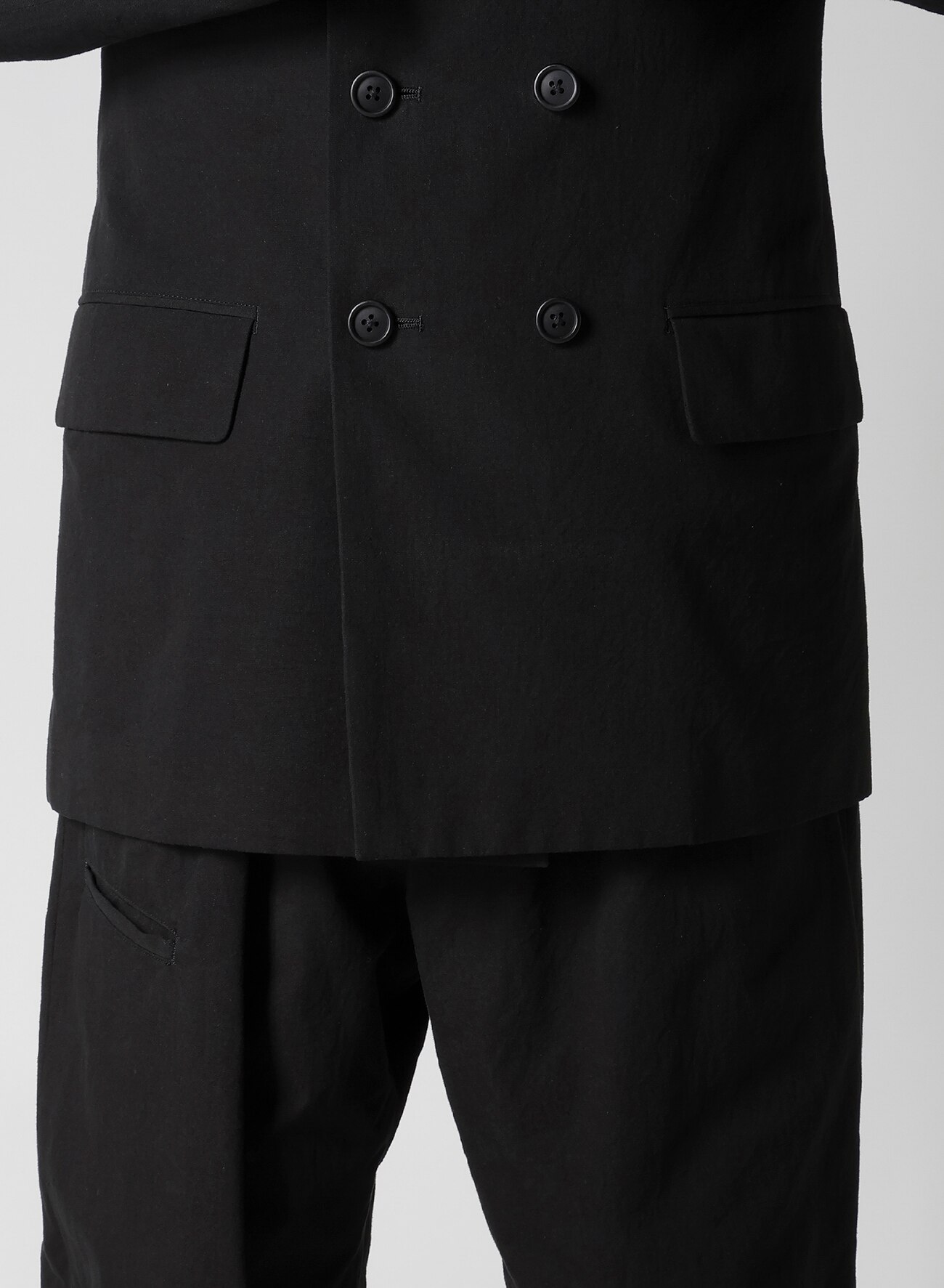 DOUBLE JACKET WITH COTTON LINEN UNEVEN YARN CANVAS(S Black