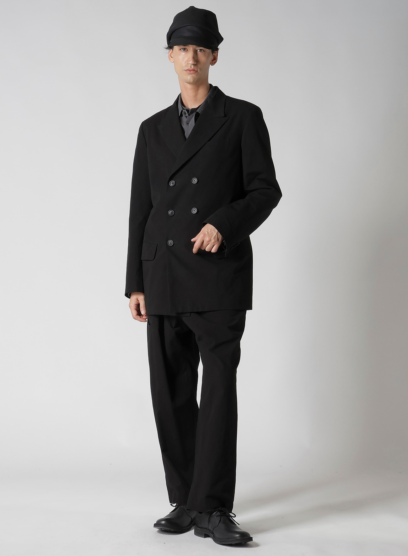 DOUBLE JACKET WITH COTTON LINEN UNEVEN YARN CANVAS(M Black