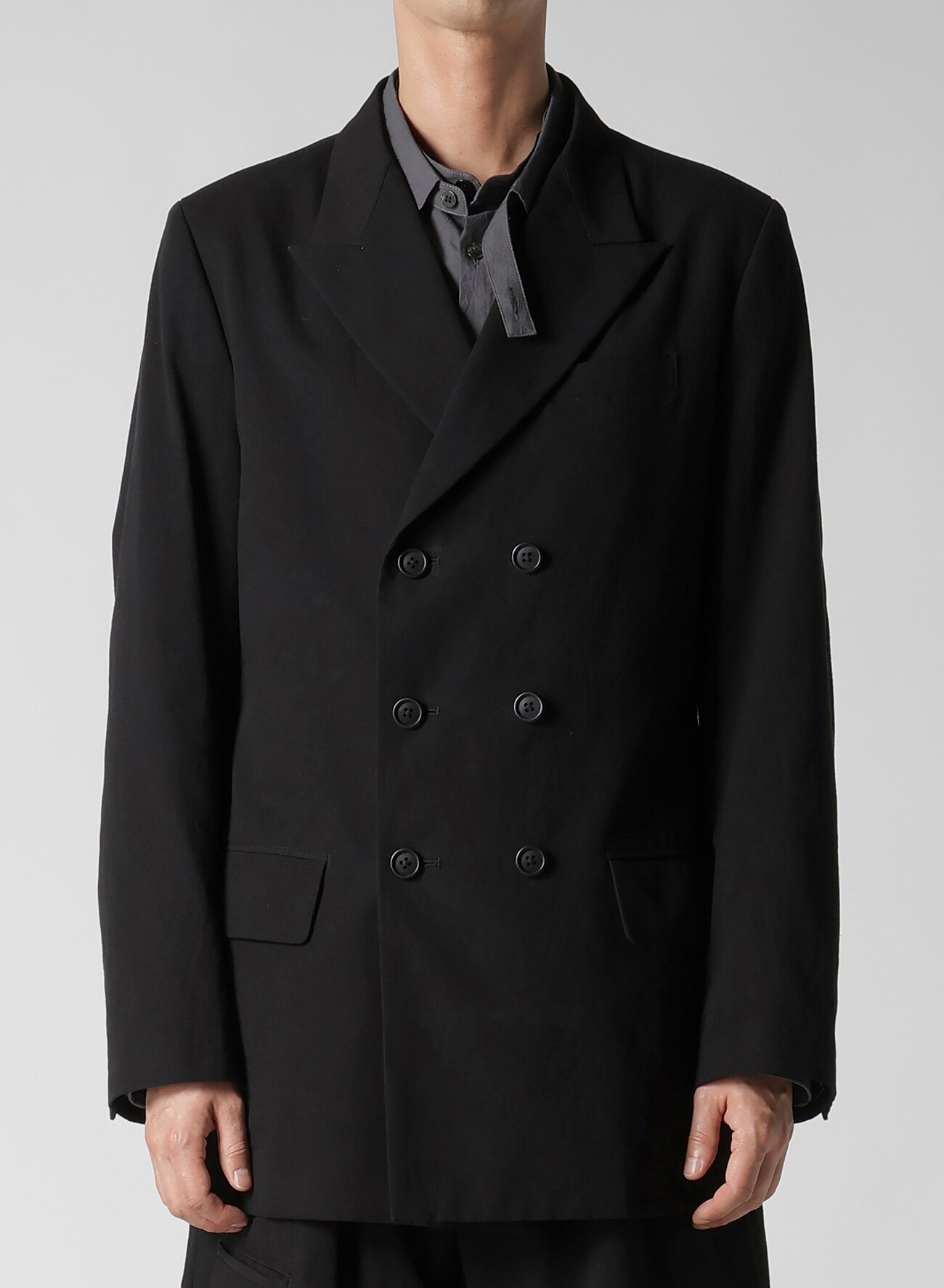 DOUBLE JACKET WITH COTTON LINEN UNEVEN YARN CANVAS(S Black
