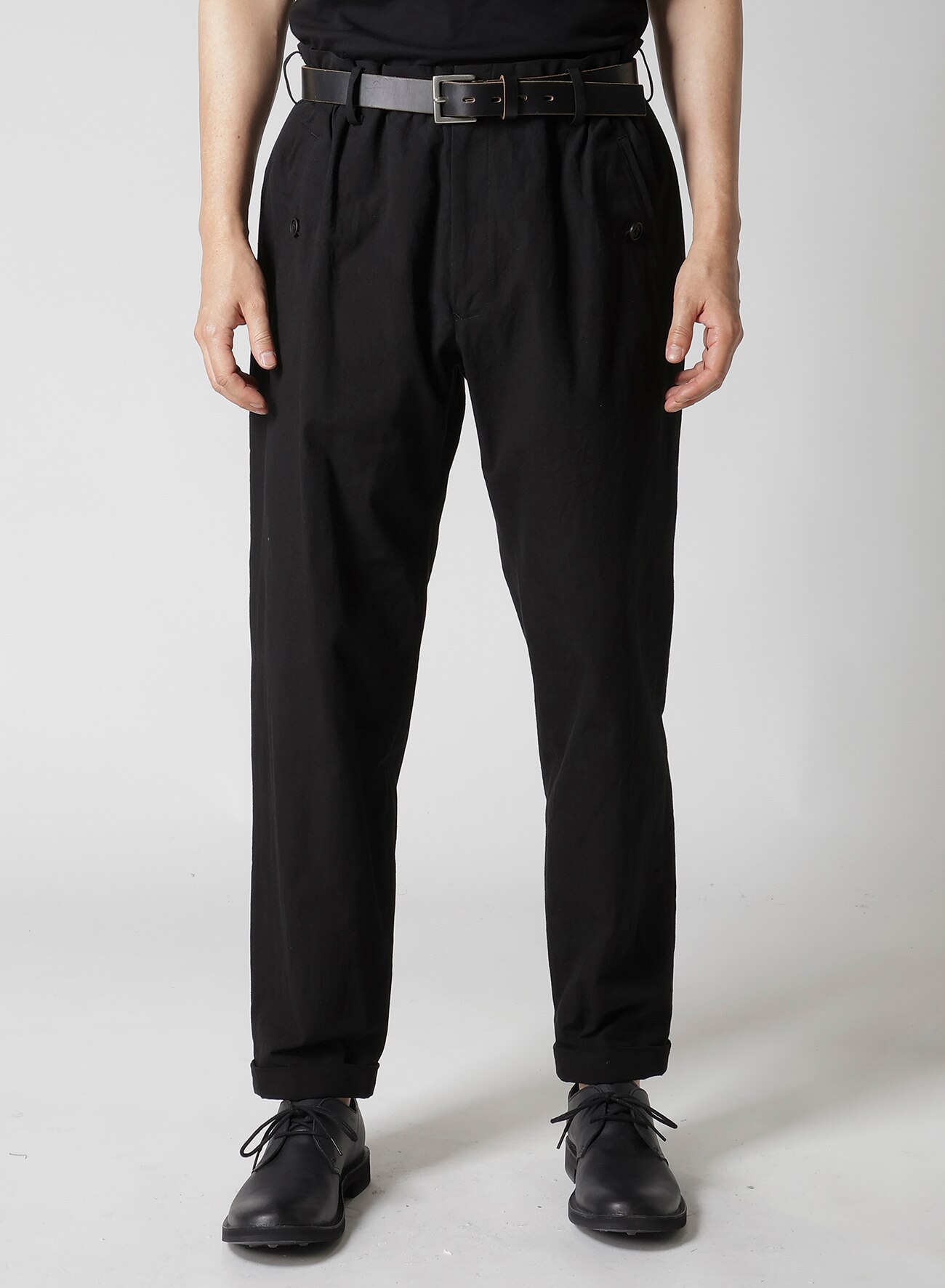 WAIST GATHERED PANTS WITH COTTON LINEN UNEVEN YARN CANVAS_3