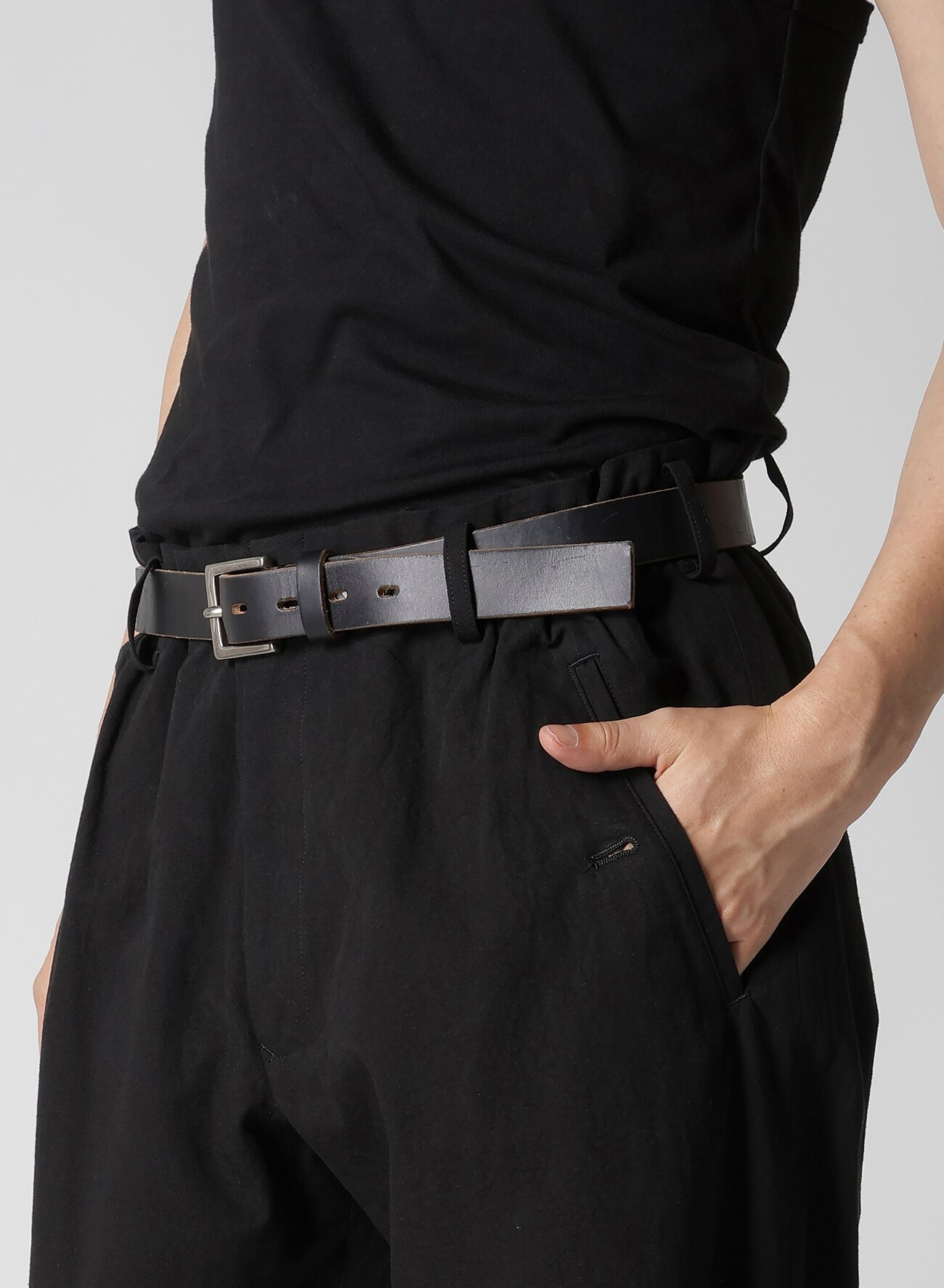 WAIST GATHERED PANTS WITH COTTON LINEN UNEVEN YARN CANVAS_4