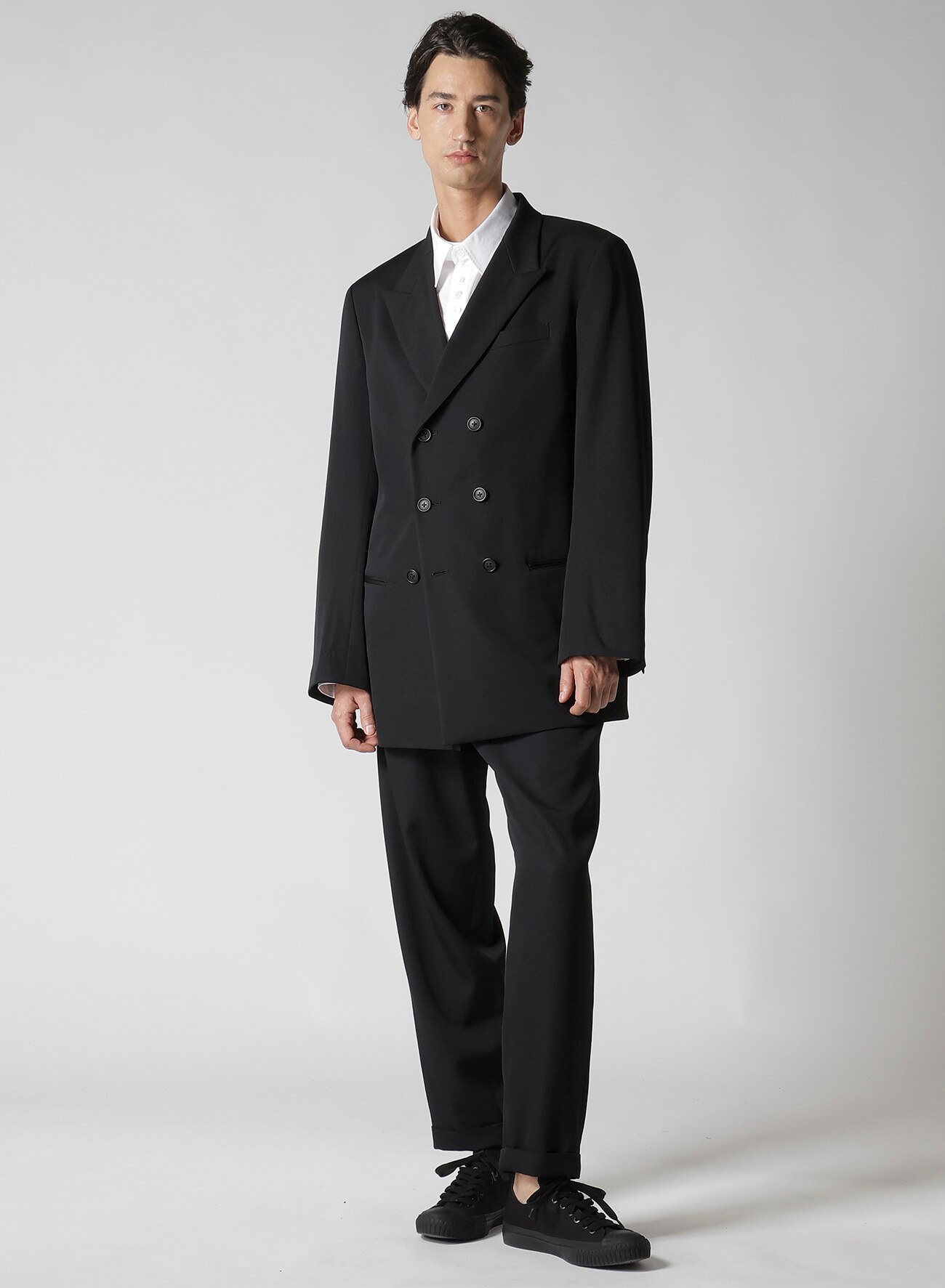 WOOL GABARDINE WAIST GATHERED PANTS(S Black): Y's for men