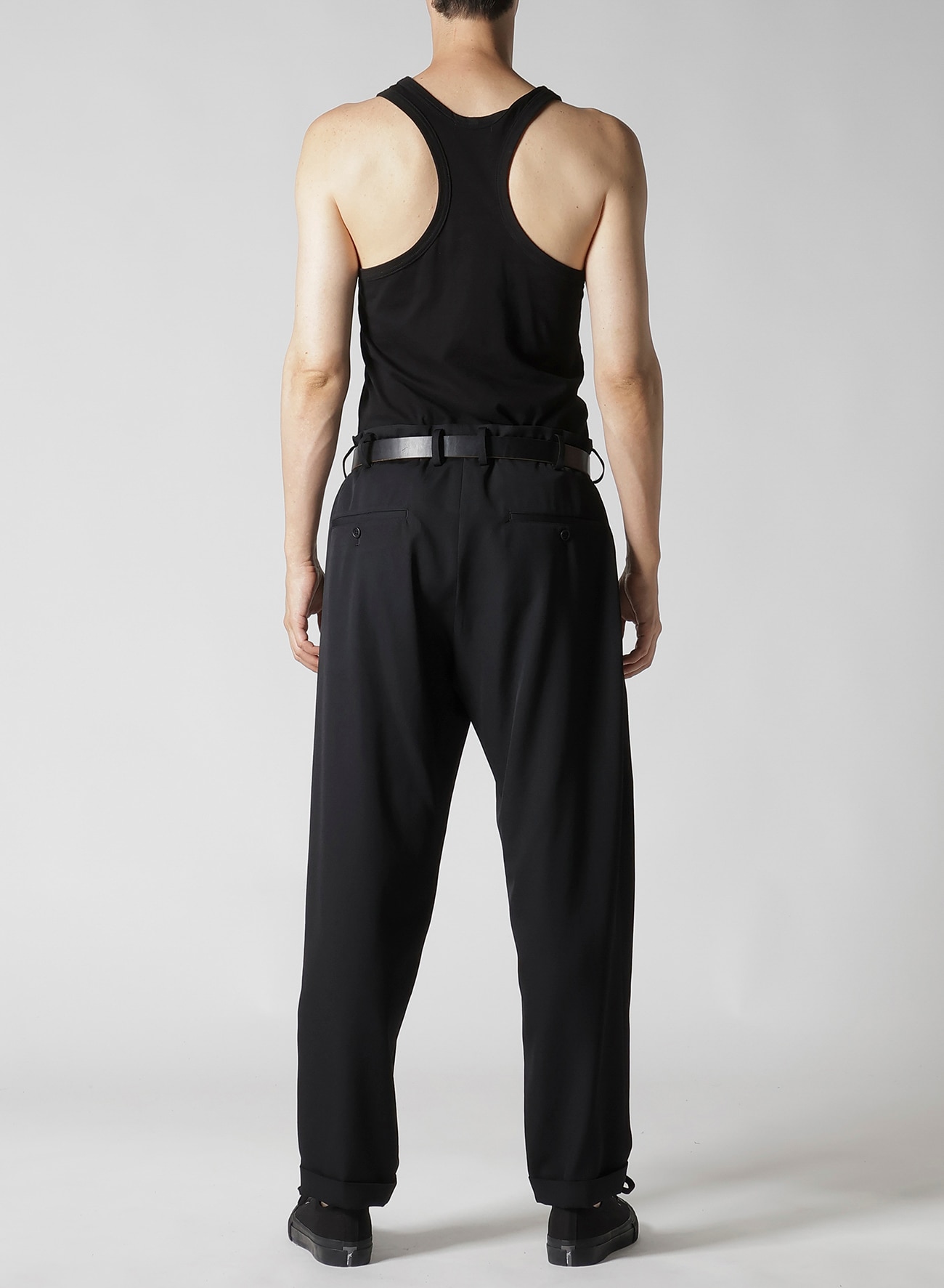WOOL GABARDINE WAIST GATHERED PANTS(S Black): Y's for men