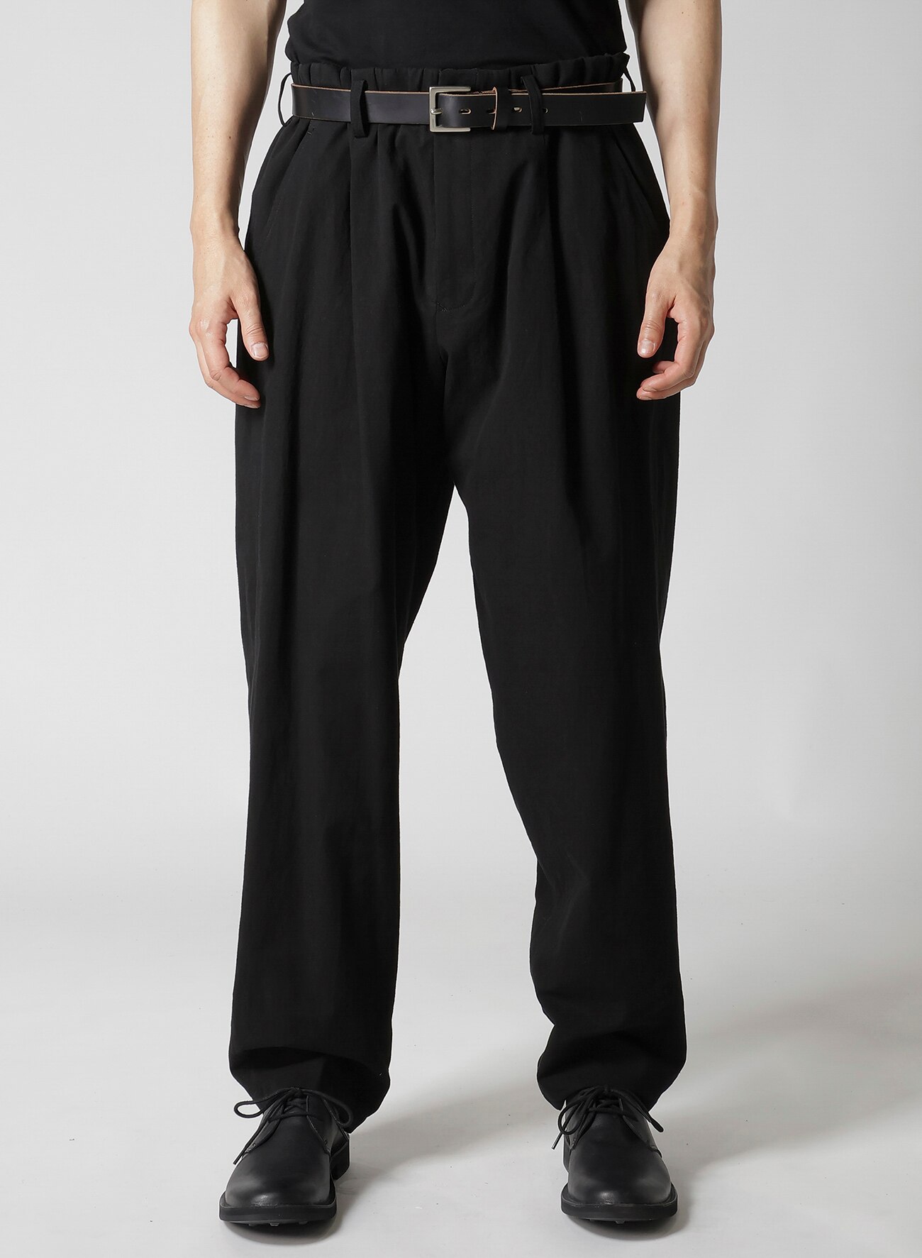 WAIST STRING PANTS WITH COTTON LINEN UNEVEN YARN CANVAS_3