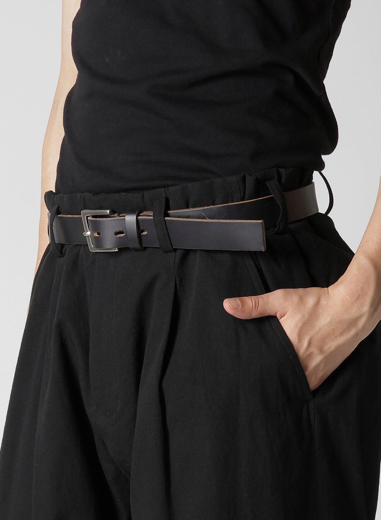 WAIST STRING PANTS WITH COTTON LINEN UNEVEN YARN CANVAS_4