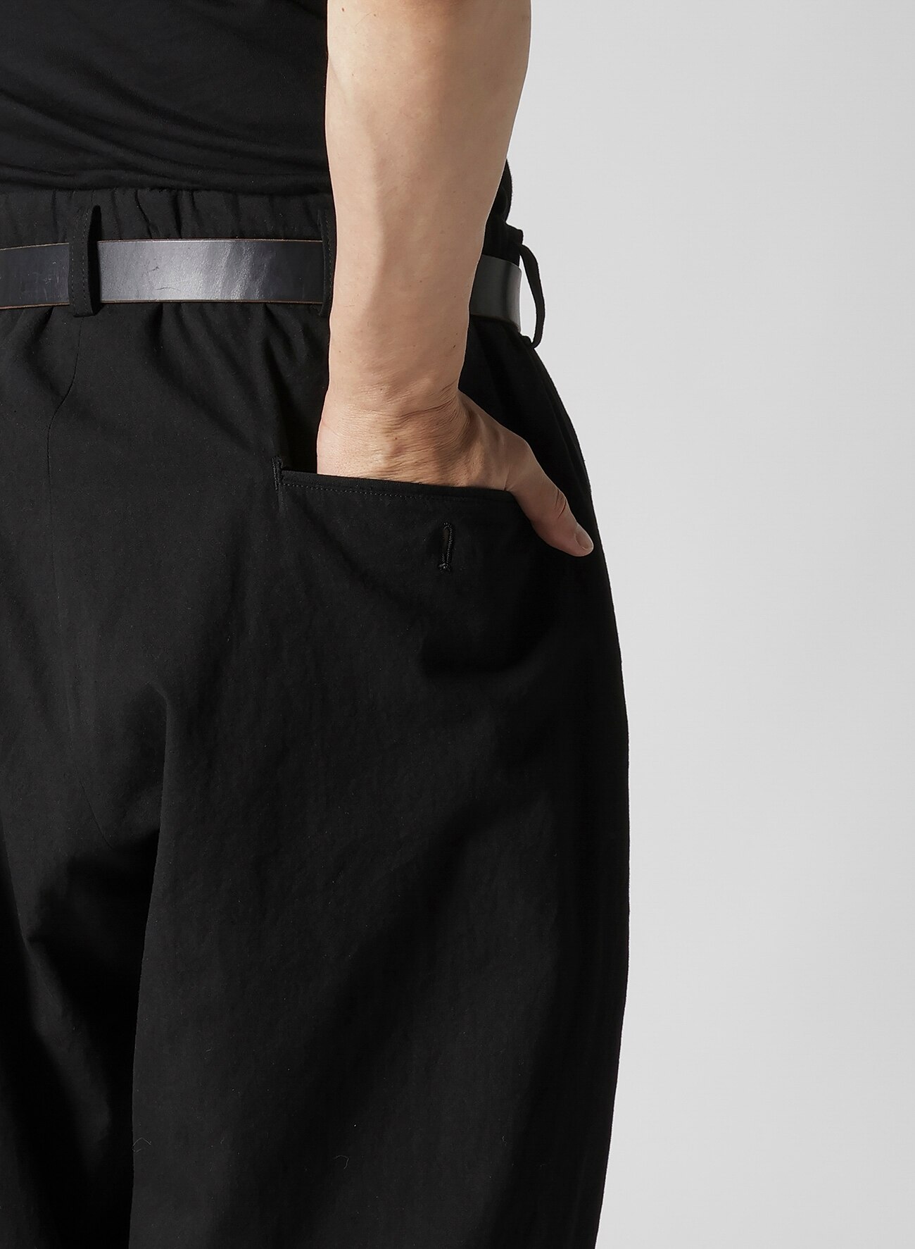 WAIST STRING PANTS WITH COTTON LINEN UNEVEN YARN CANVAS_5