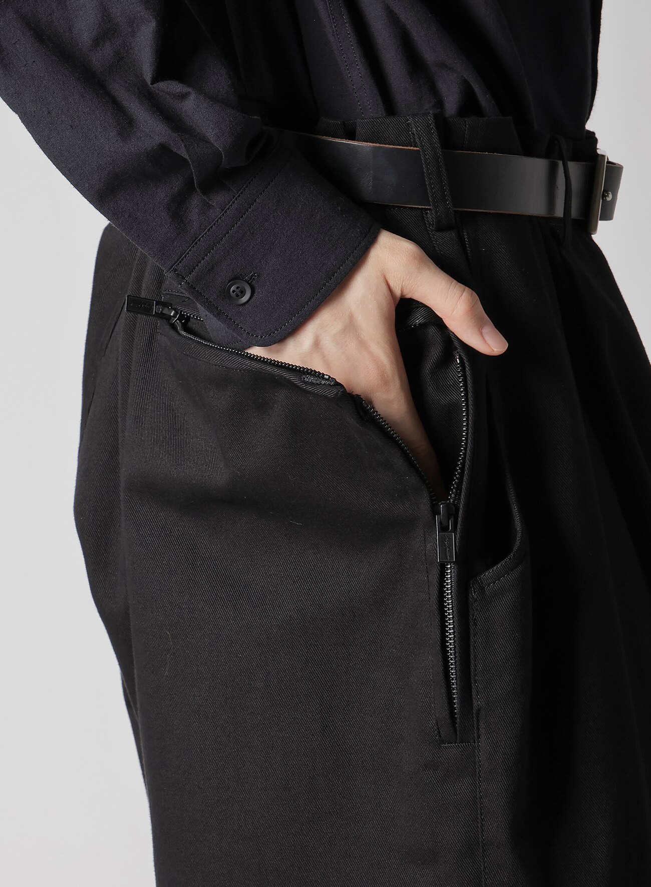 KATSURAGI PANTS WITH SIDE ZIP(M Black): Y's for men
