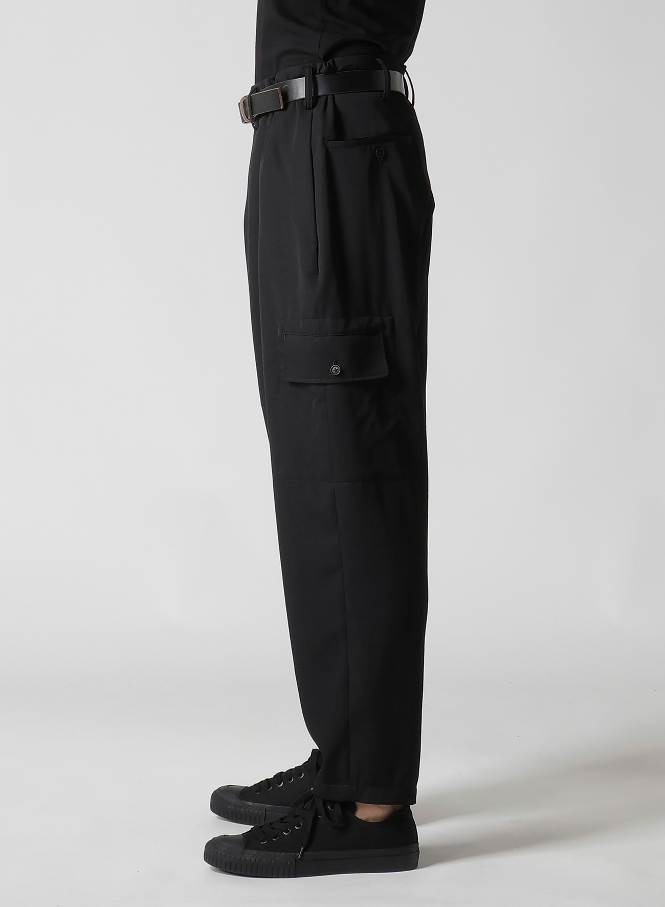 WOOL GABARDINE FLAP POCKET PANTS(S Black): Y's for men