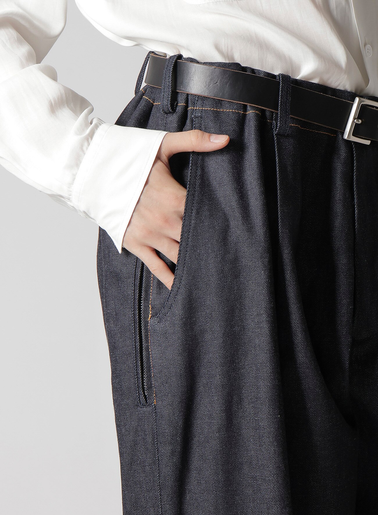 13oz UNEVEN YARN DENIM PANTS WITH COLOR COMBI SIDE ZIP_3