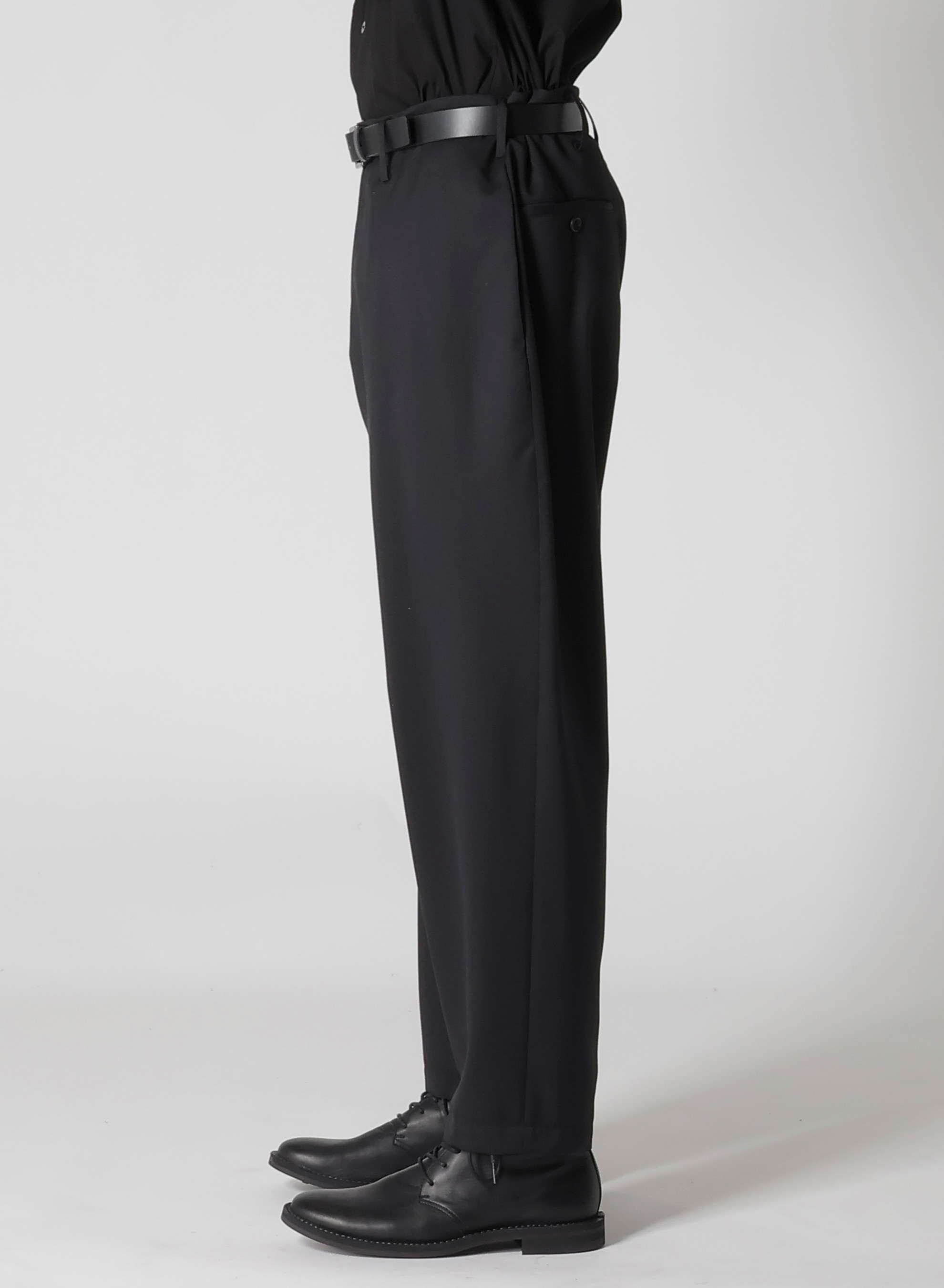 SUIT GABARDINE PANTS WITH SIDE TUCK(S Black): Y's for men