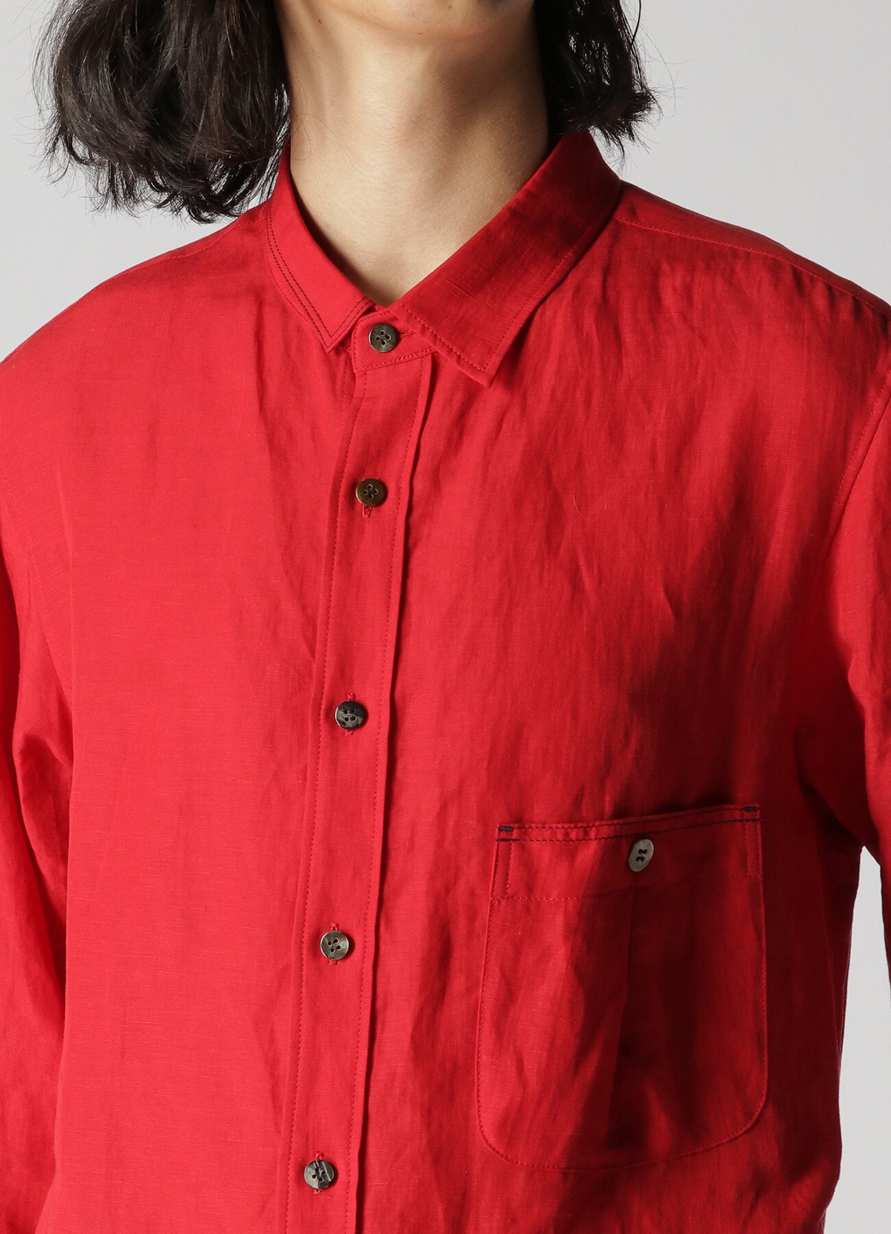 LINEN LYOCEL LAWN SHIRT WITH ASYMMETRY COLLAR