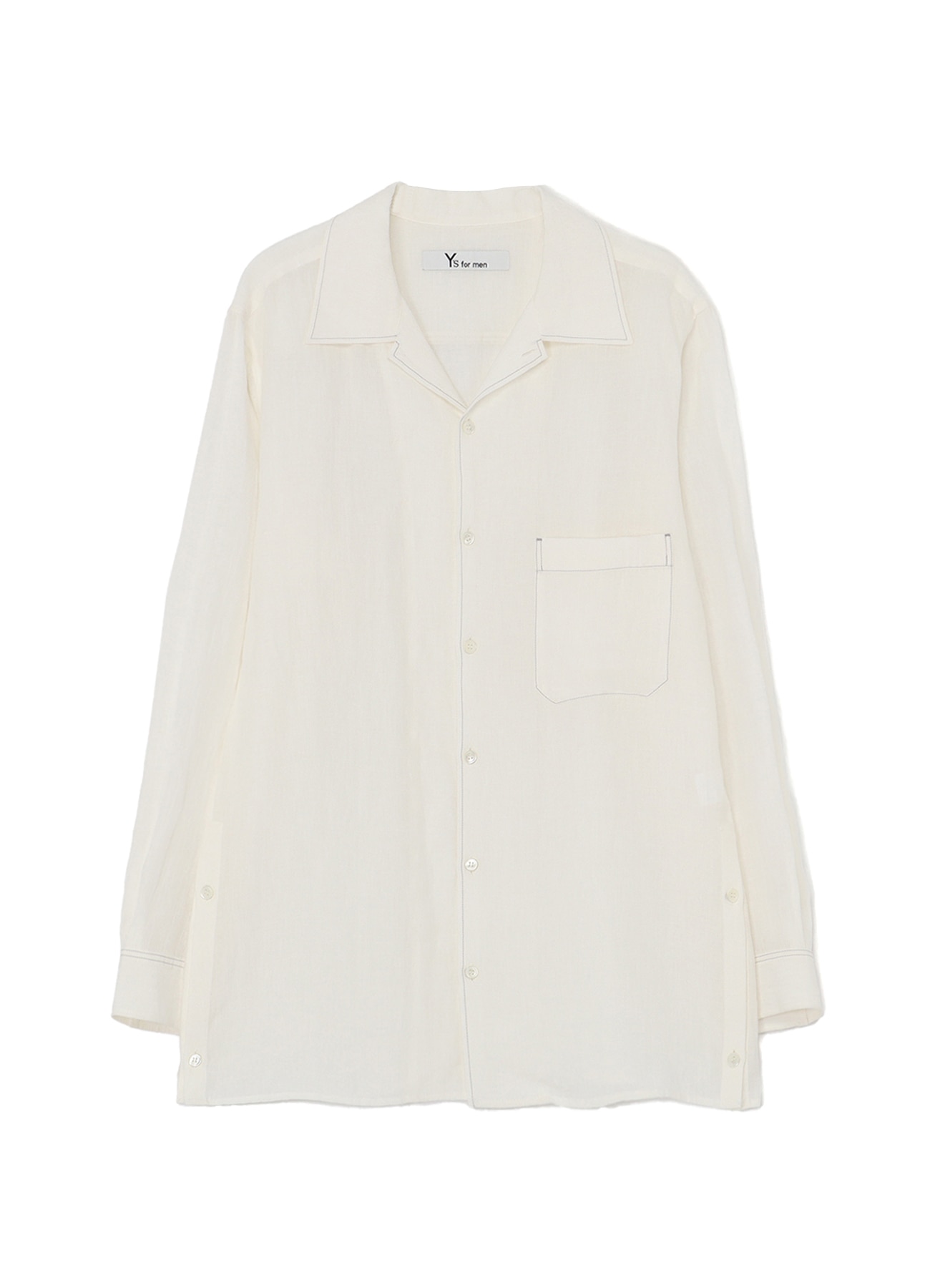 WHITE 60 LINEN LAWN SHIRT WITH OPEN COLLAR AND COLOR COMBI STITCH