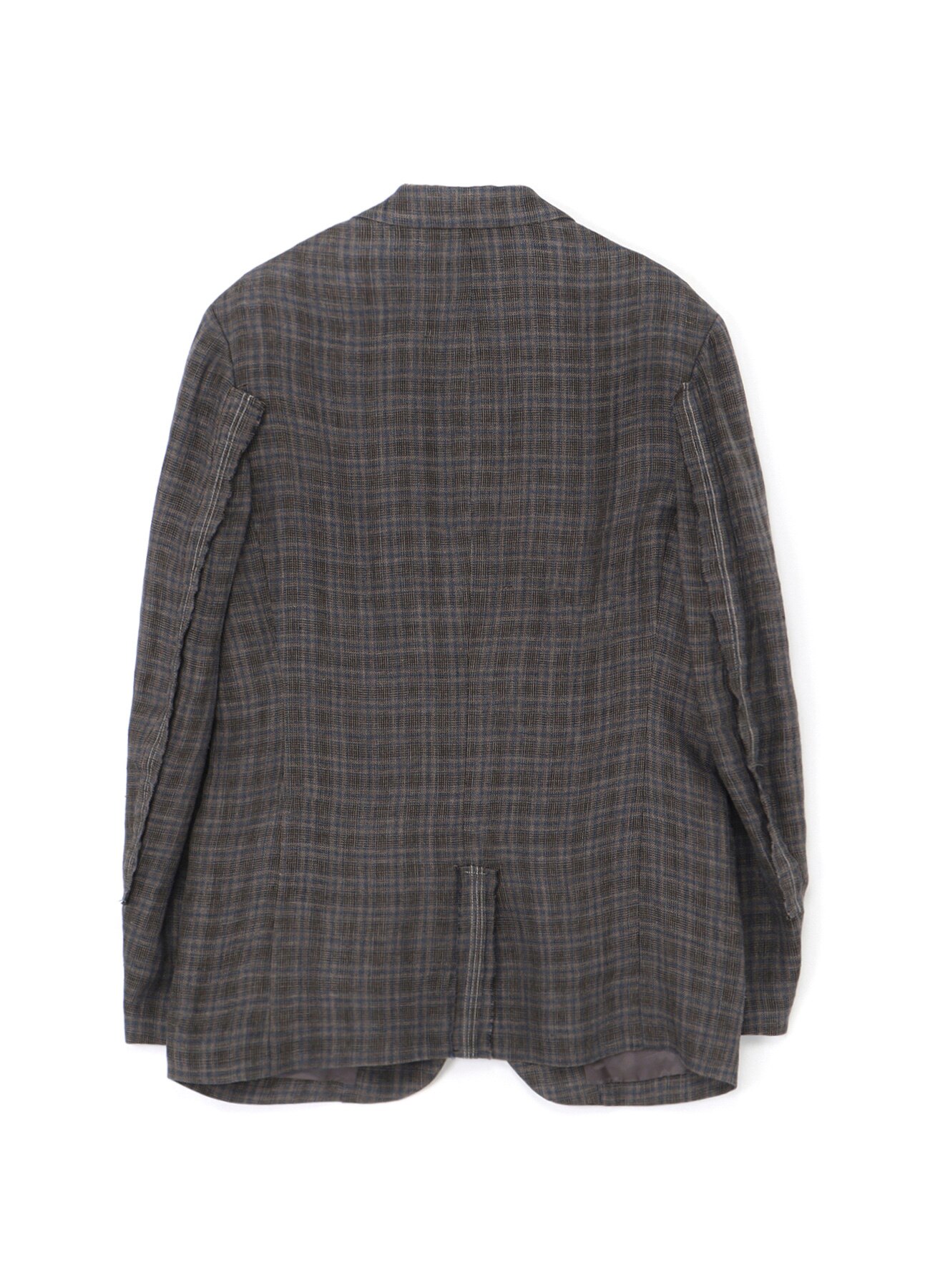 LINEN CROSS PLAID 3-BUTTONS JACKET WITH DECORATIVE CLOTH(S Black 