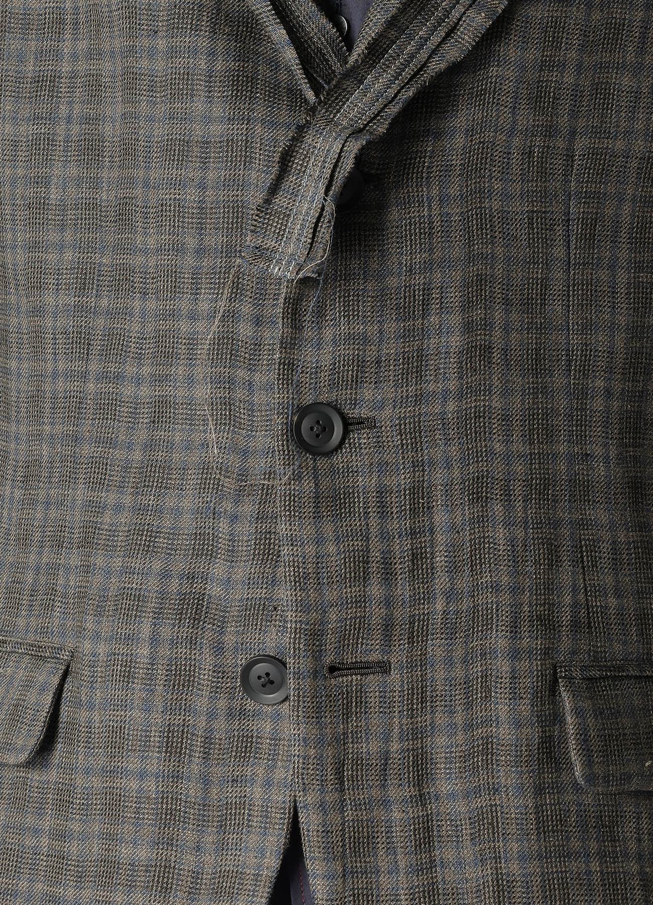 LINEN CROSS PLAID 3-BUTTONS JACKET WITH DECORATIVE CLOTH