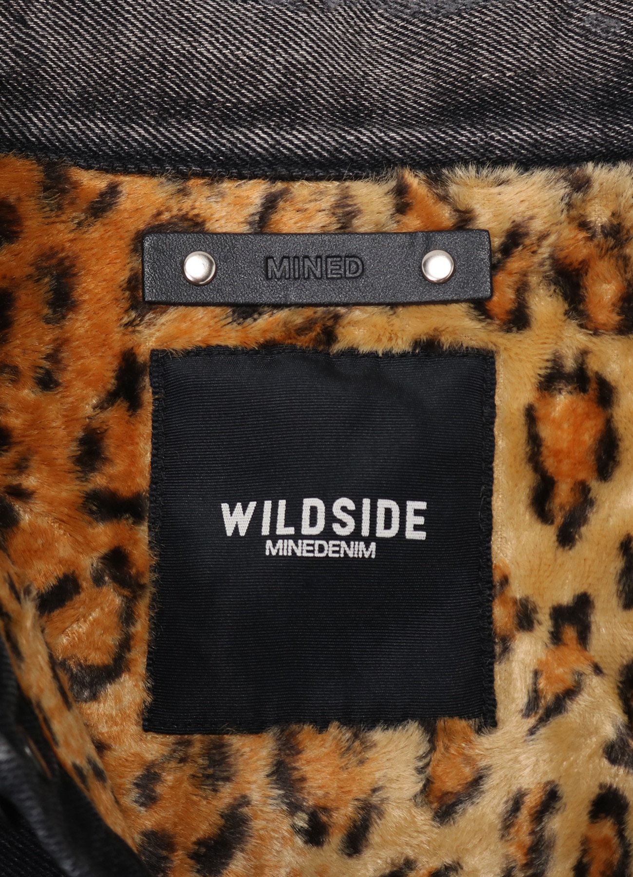 WILDSIDE×MINEDENIM Leopard Fur Lining Black Denim Trucker JKT