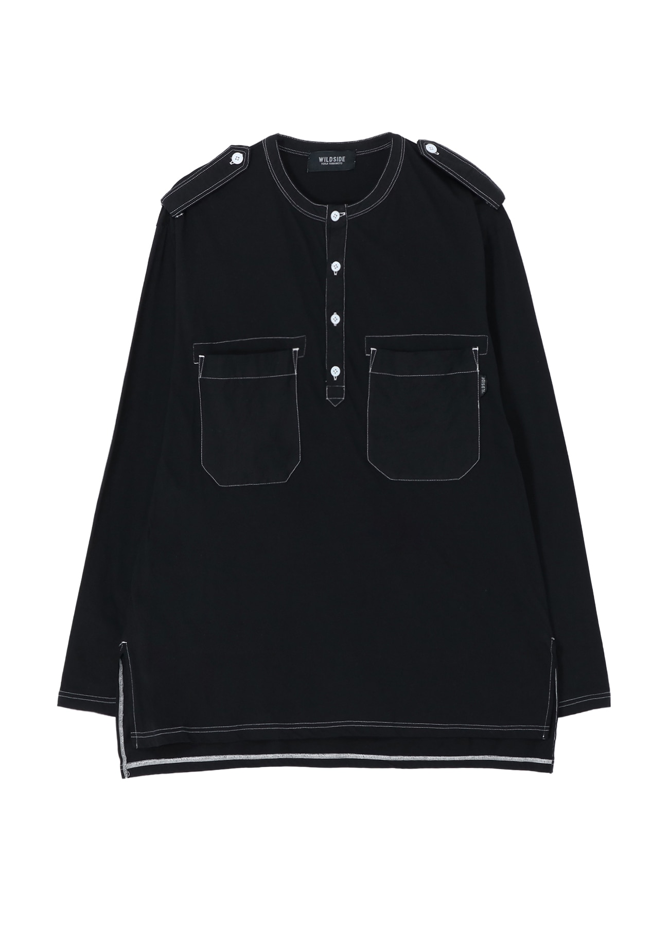 Cotton Jersey Shoulder Strap Henley Neck Long Sleeve T-shirt (Garment Dye)