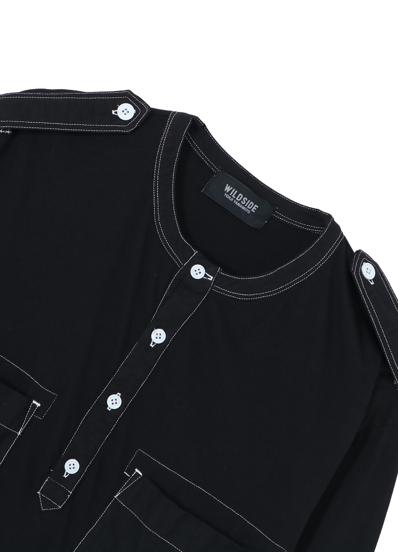 Cotton Jersey Shoulder Strap Henley Neck Long Sleeve T-shirt (Garment Dye)_3