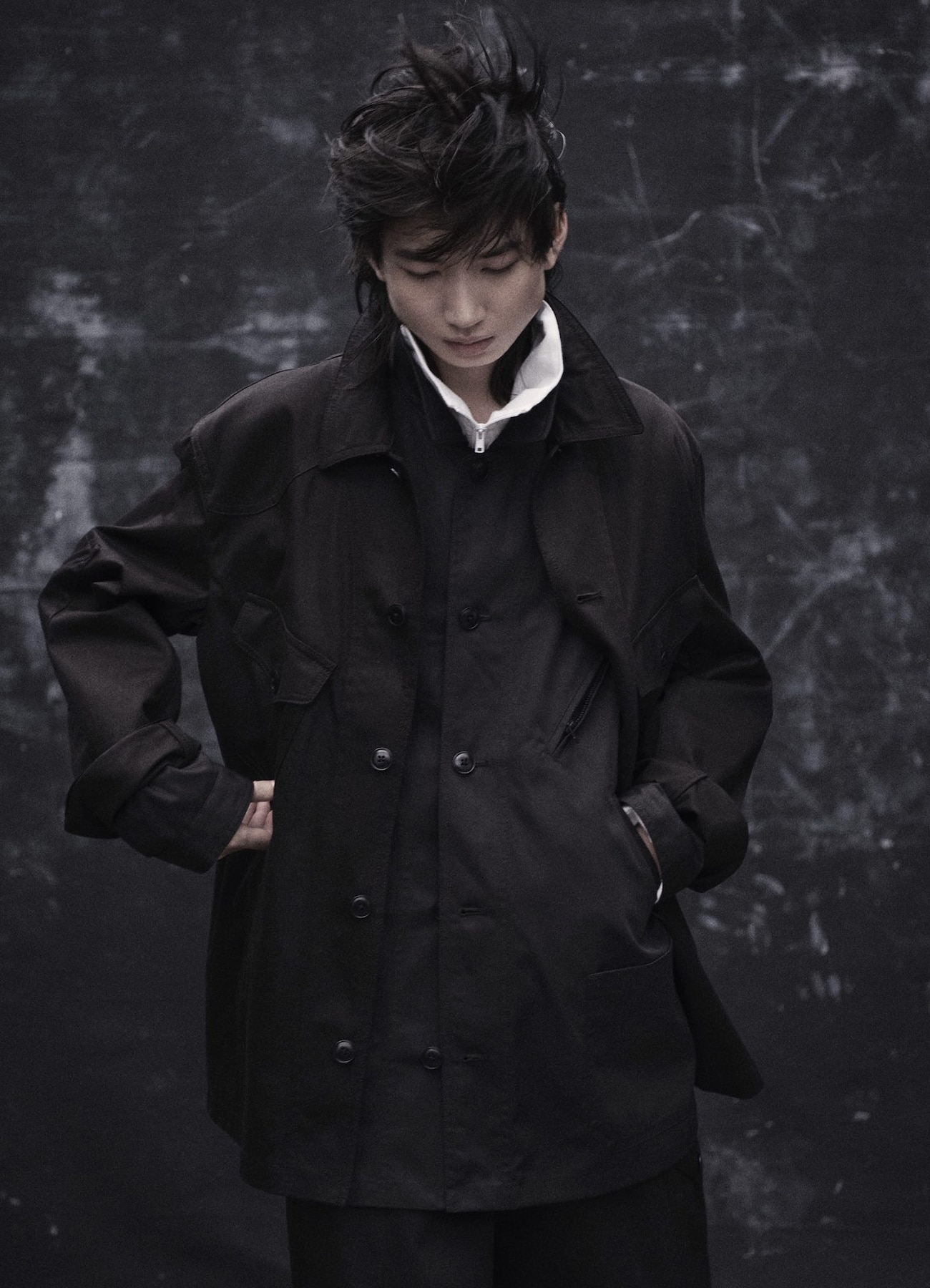 WILDSIDE【Yohji Yamamoto】Cotton Jersey Half Zip LS T-shirt Cotton Jersey Half Zip Long Sleeve T-shirt(XS WHITE): YOHJI