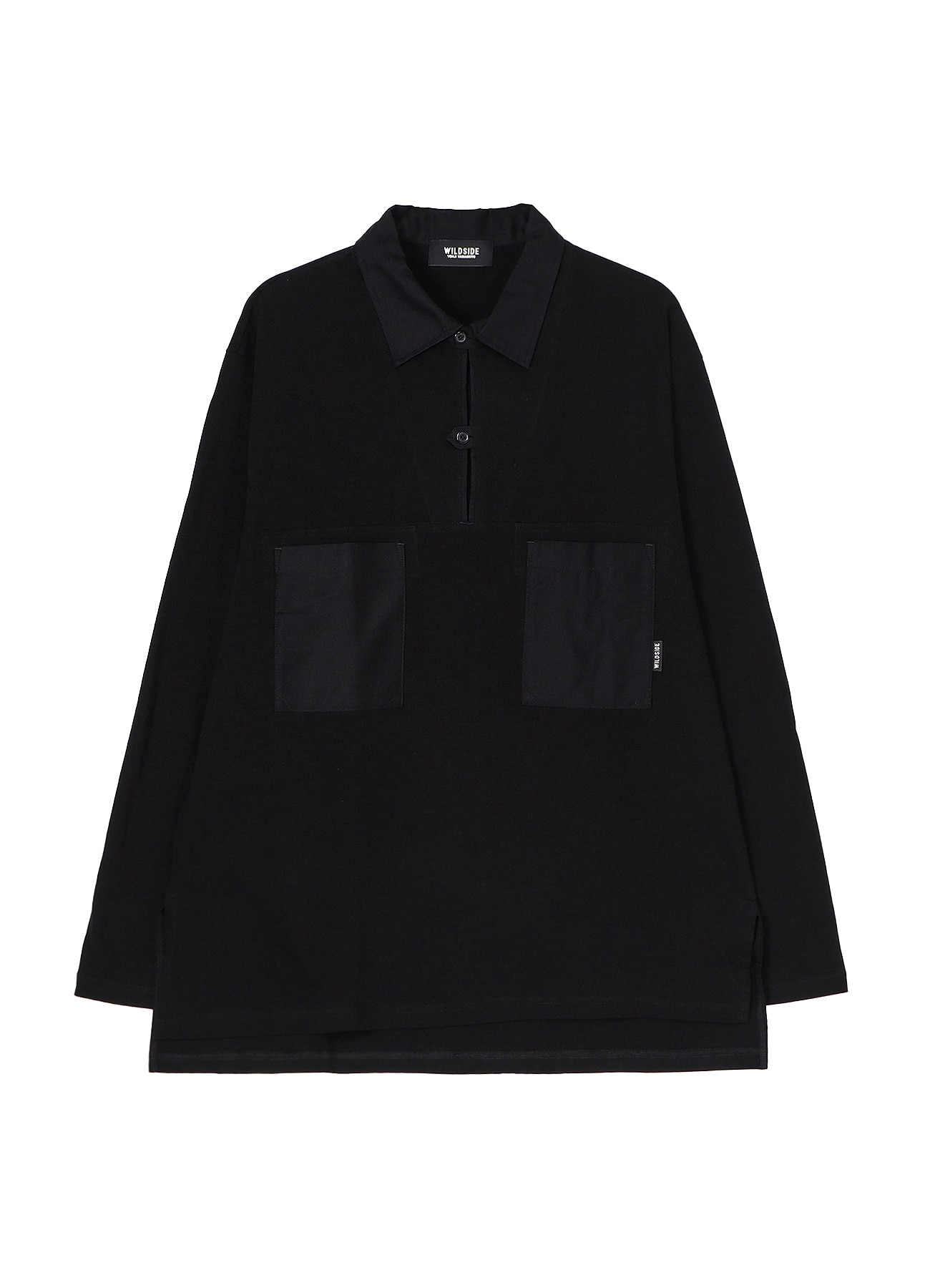 WILDSIDE【Yohji Yamamoto】Cotton Jersey Collared LS T-shirt Cotton Jersey Collared Pocket Long Sleeve T-shirt(XS BLACK