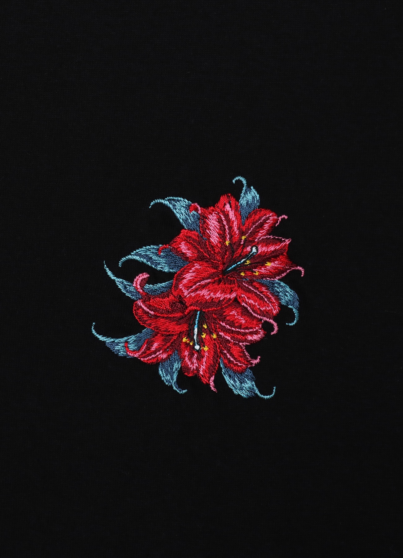 Embroidery Long Sleeve T-shirt (Lily)(L BLACK): YOHJI