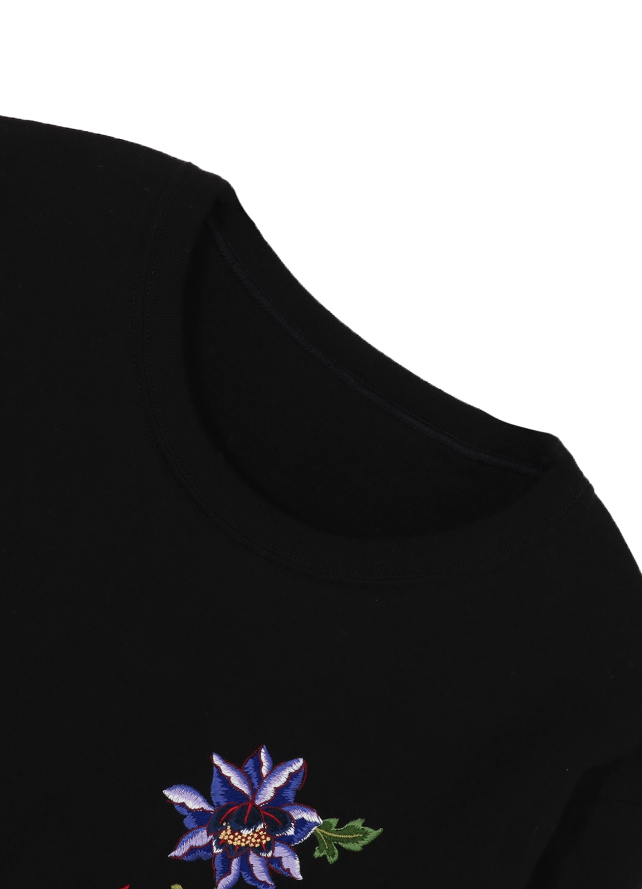 Embroidery Long Sleeve T-shirt(Balloon Flower)(M BLACK