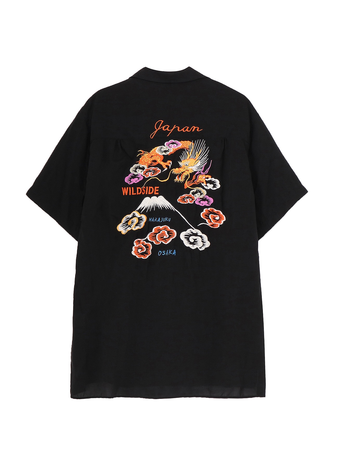 WILDSIDE【ヨウジヤマモト】Embroidery Shirt Embroidery Short Sleeve Shirt(Japan)(FREE SIZE Black): YOHJI