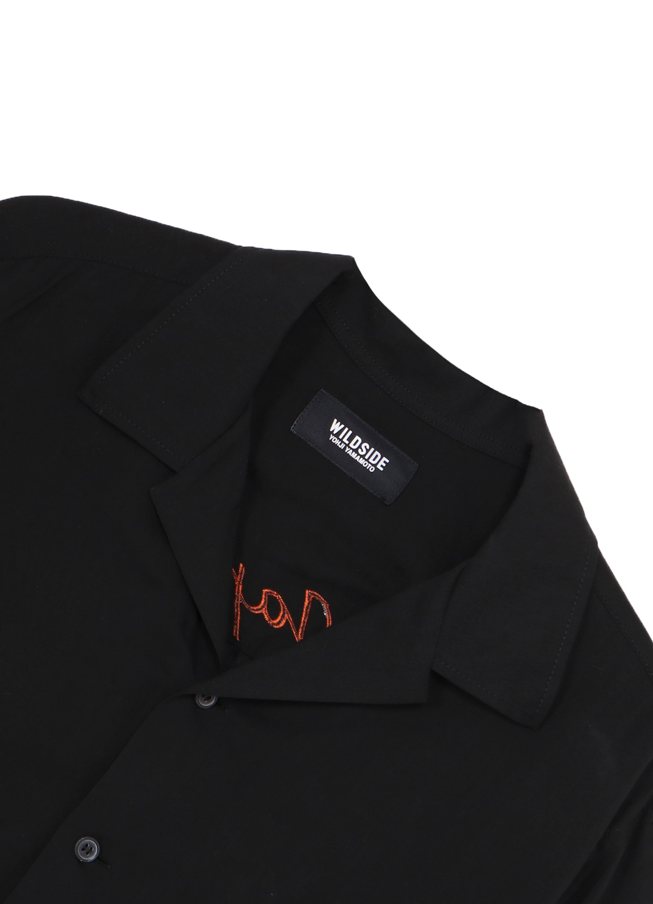 WILDSIDE【ヨウジヤマモト】Embroidery Shirt Embroidery Short Sleeve Shirt(Japan)(FREE SIZE Black): YOHJI