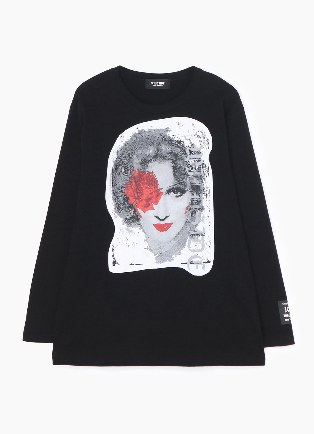 Black Long Sleeve T-shirt with Portrait Print (Papillon)