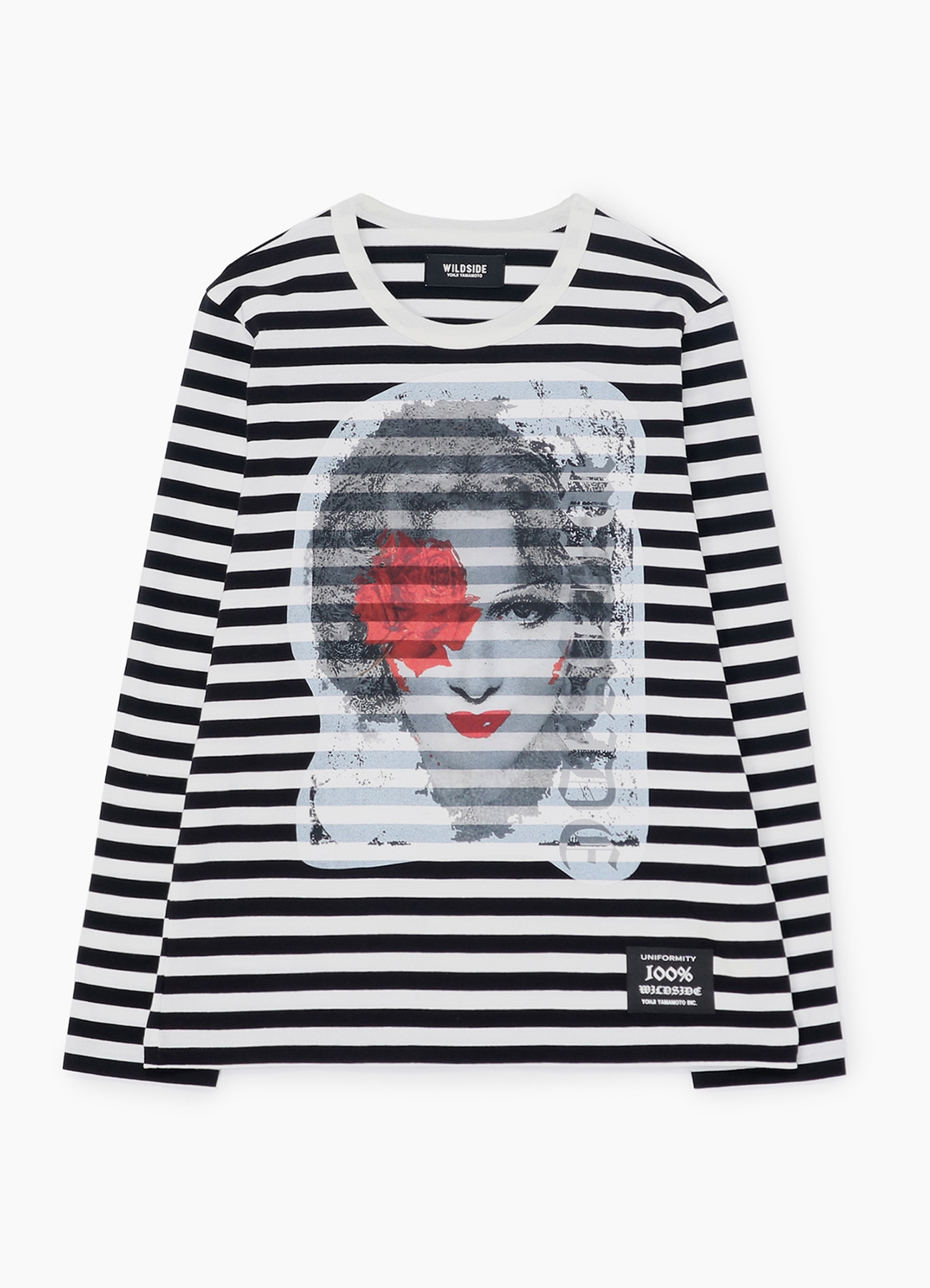 Striped Long Sleeve T-shirt with Portrait Print (Rose)